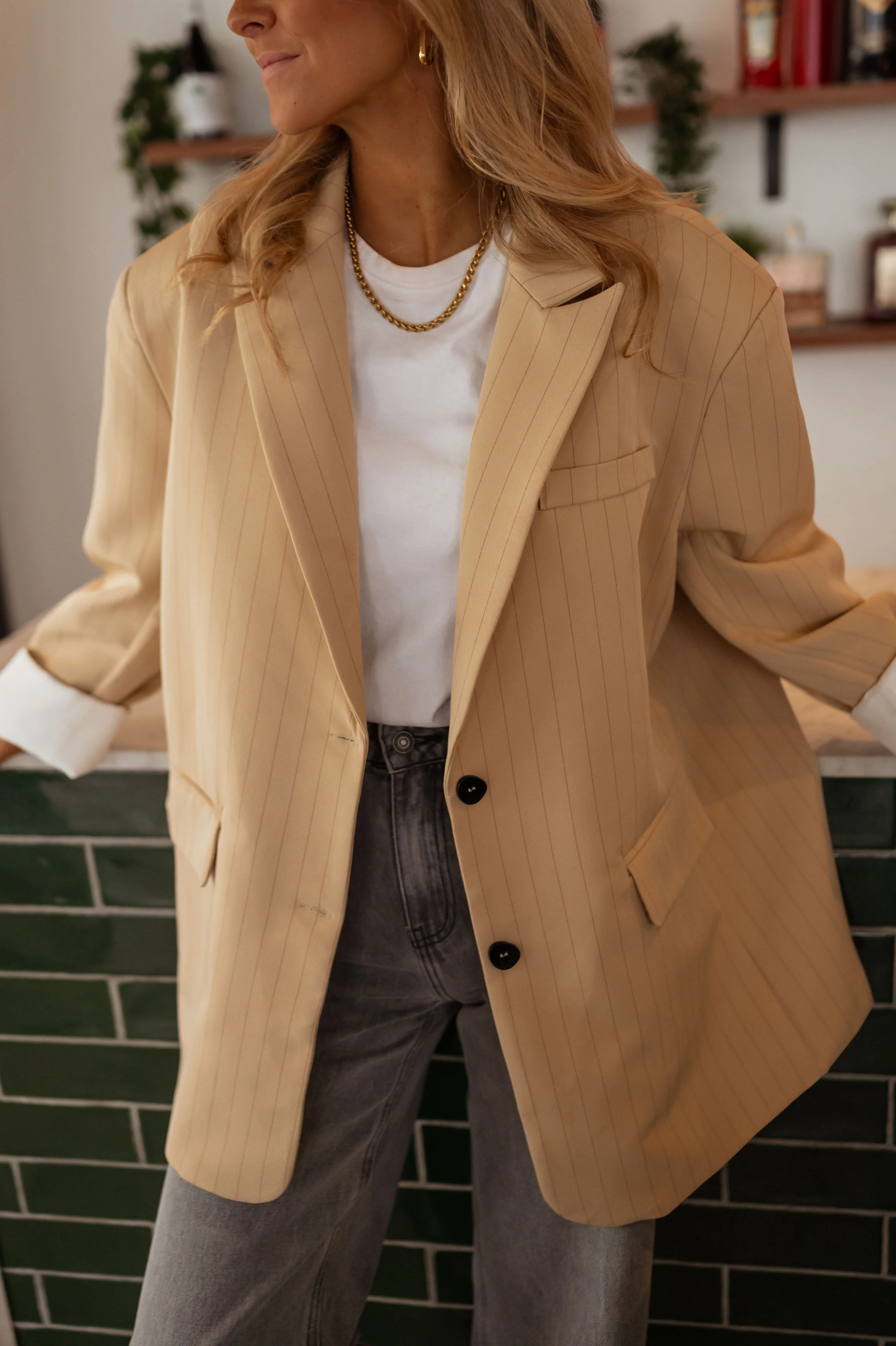 Beige Striped Gaspard Blazer - Image 15