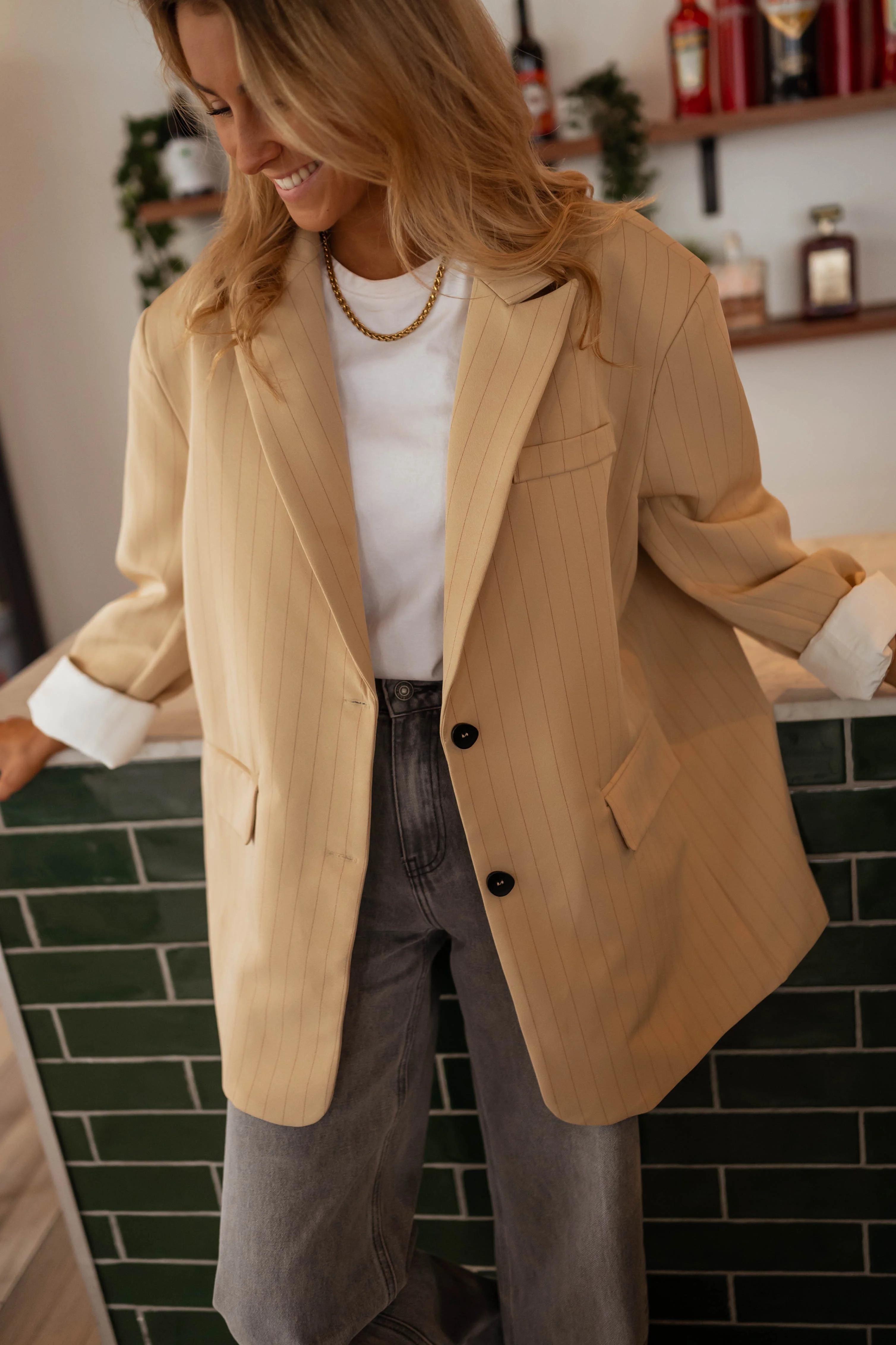 Beige Striped Gaspard Blazer - Image 7