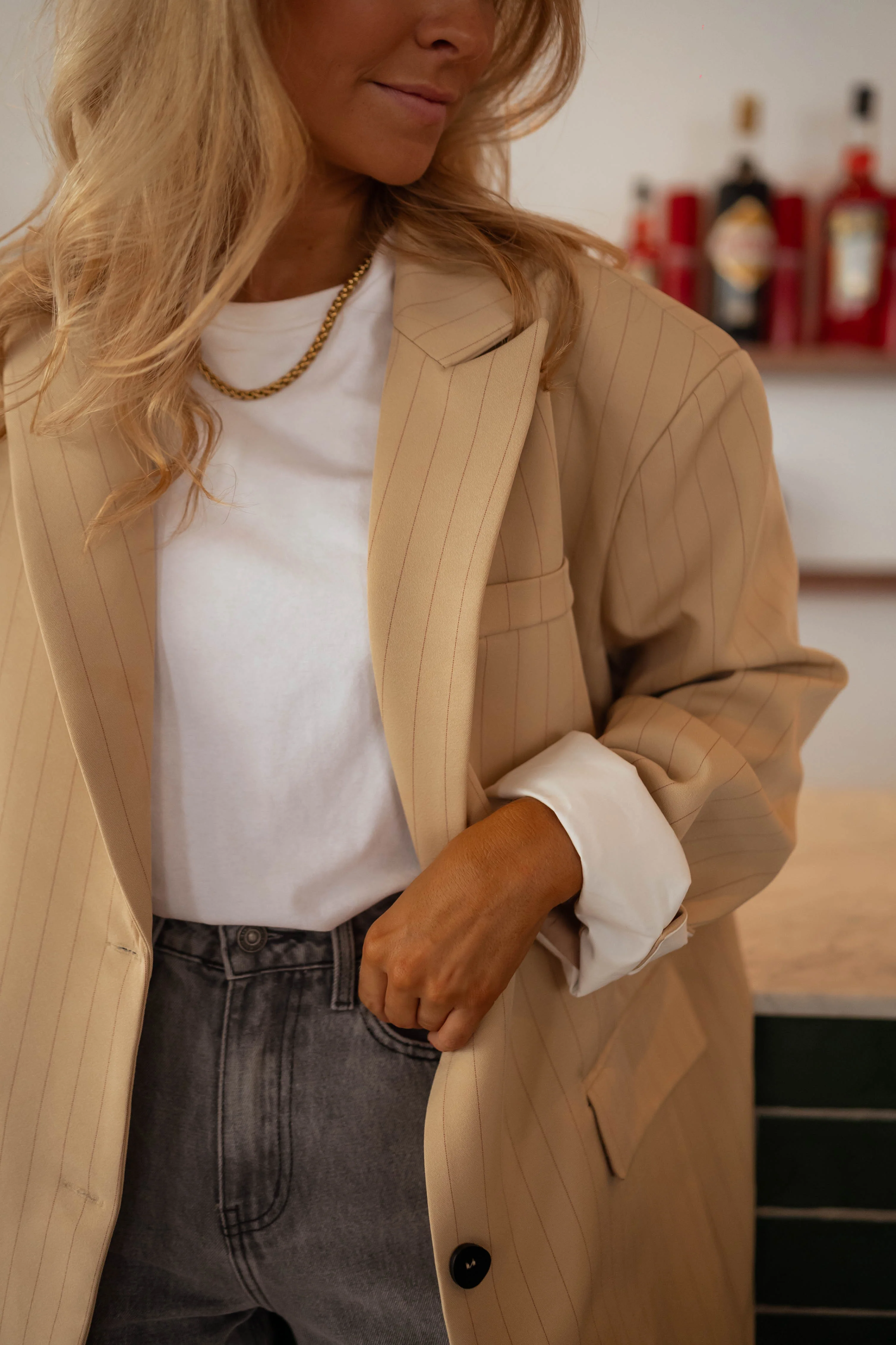 Beige Striped Gaspard Blazer - Image 8