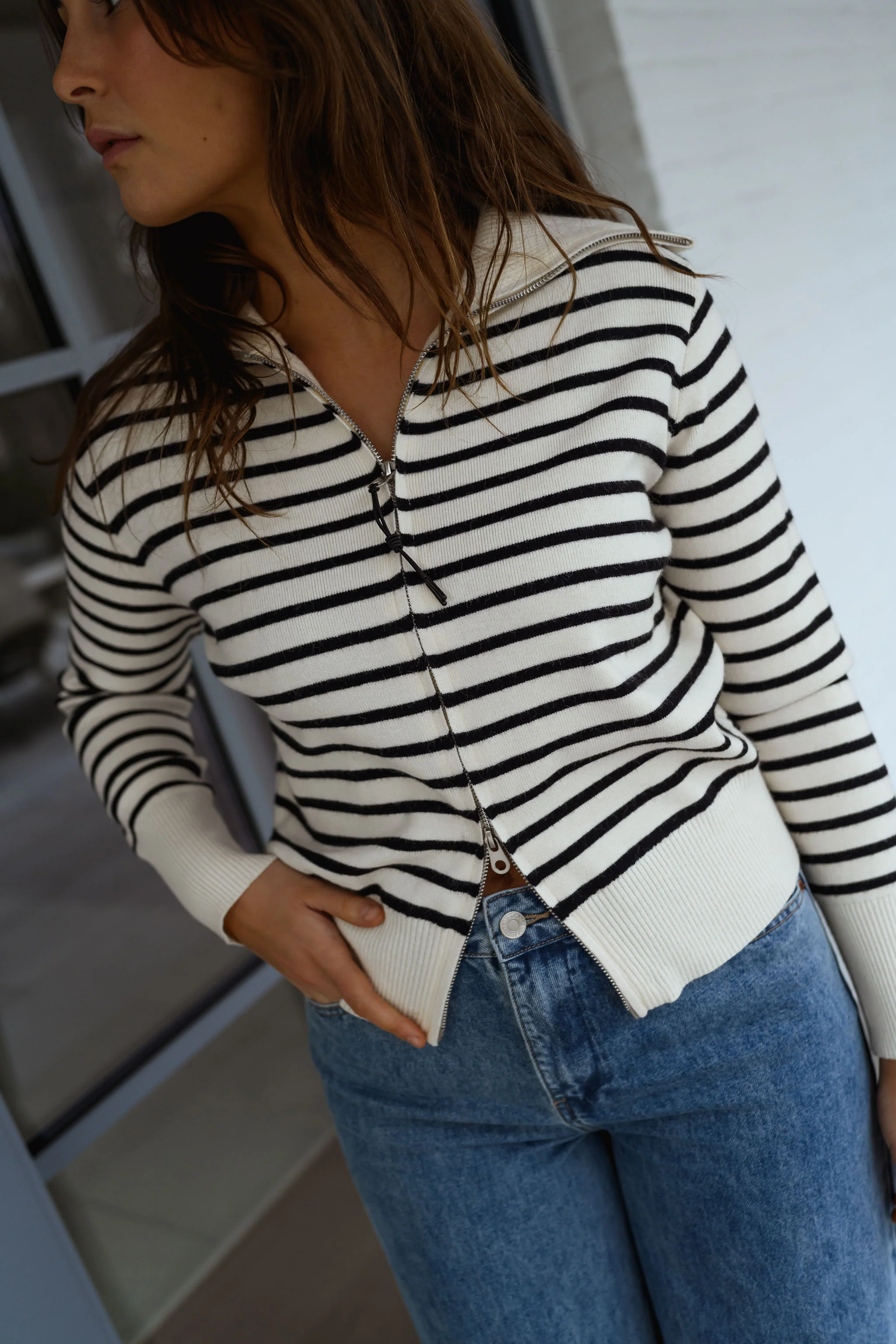 Black and Ecru Striped Olivia Cardigan - Image 4