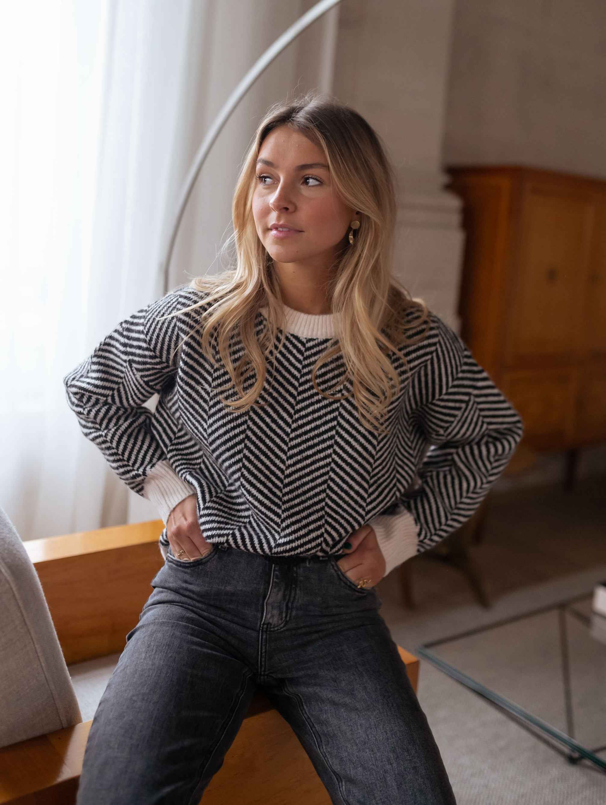 Black & Ecru Barry Sweater - Image 3