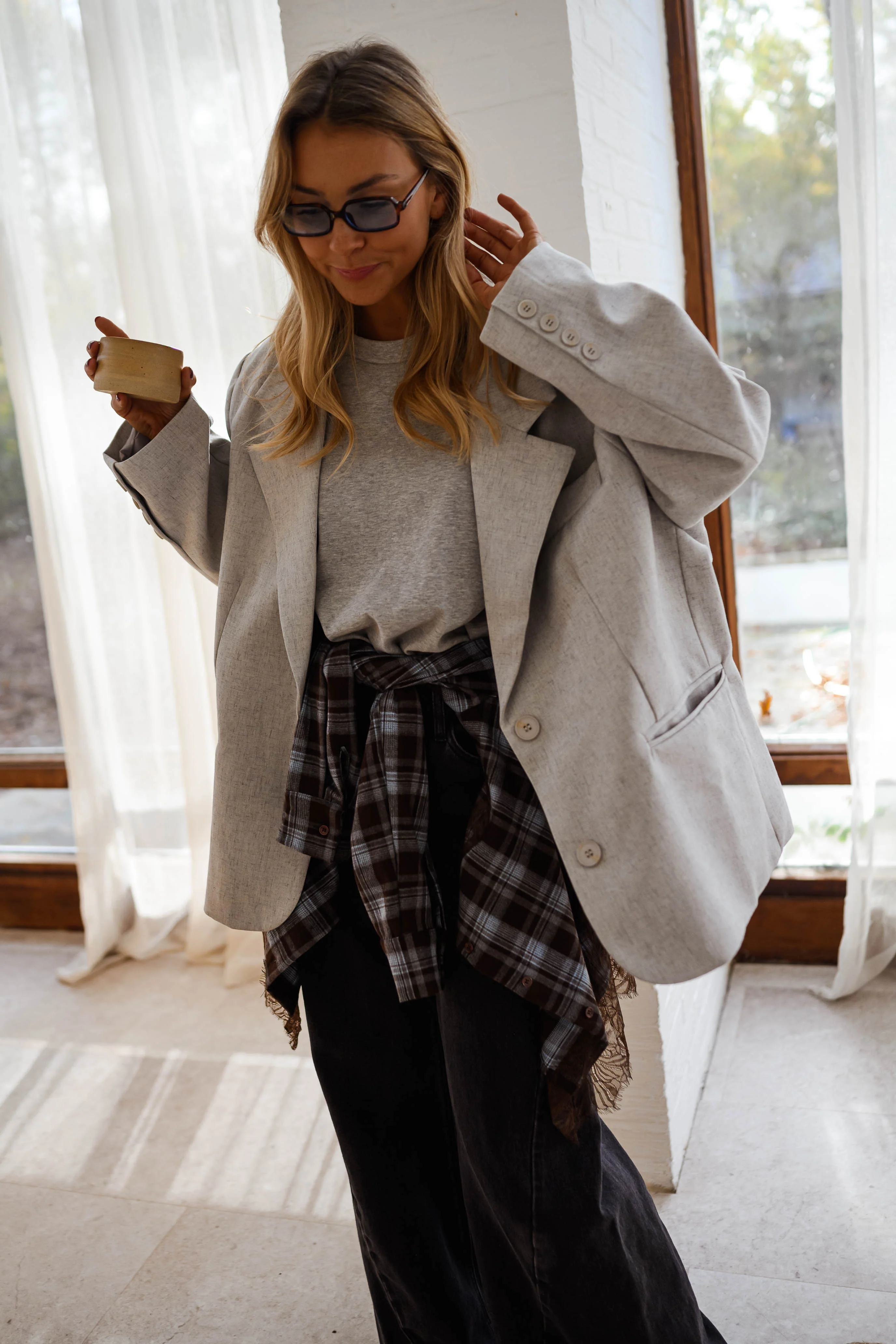 Blue and Brown Checkered Netta Shirt - Image 9