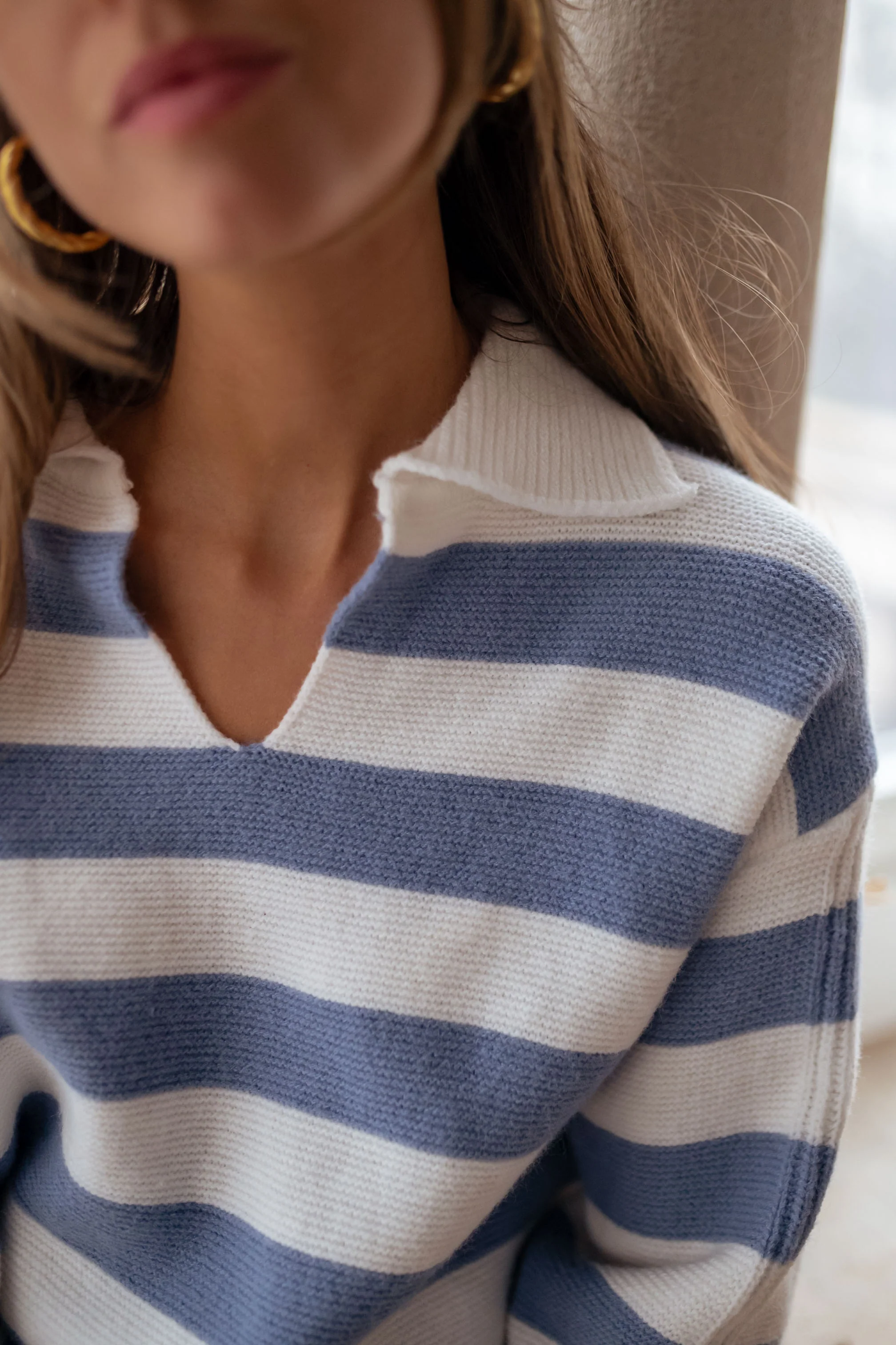 Blue And Ecru Conor Stripe Sweater - Image 6