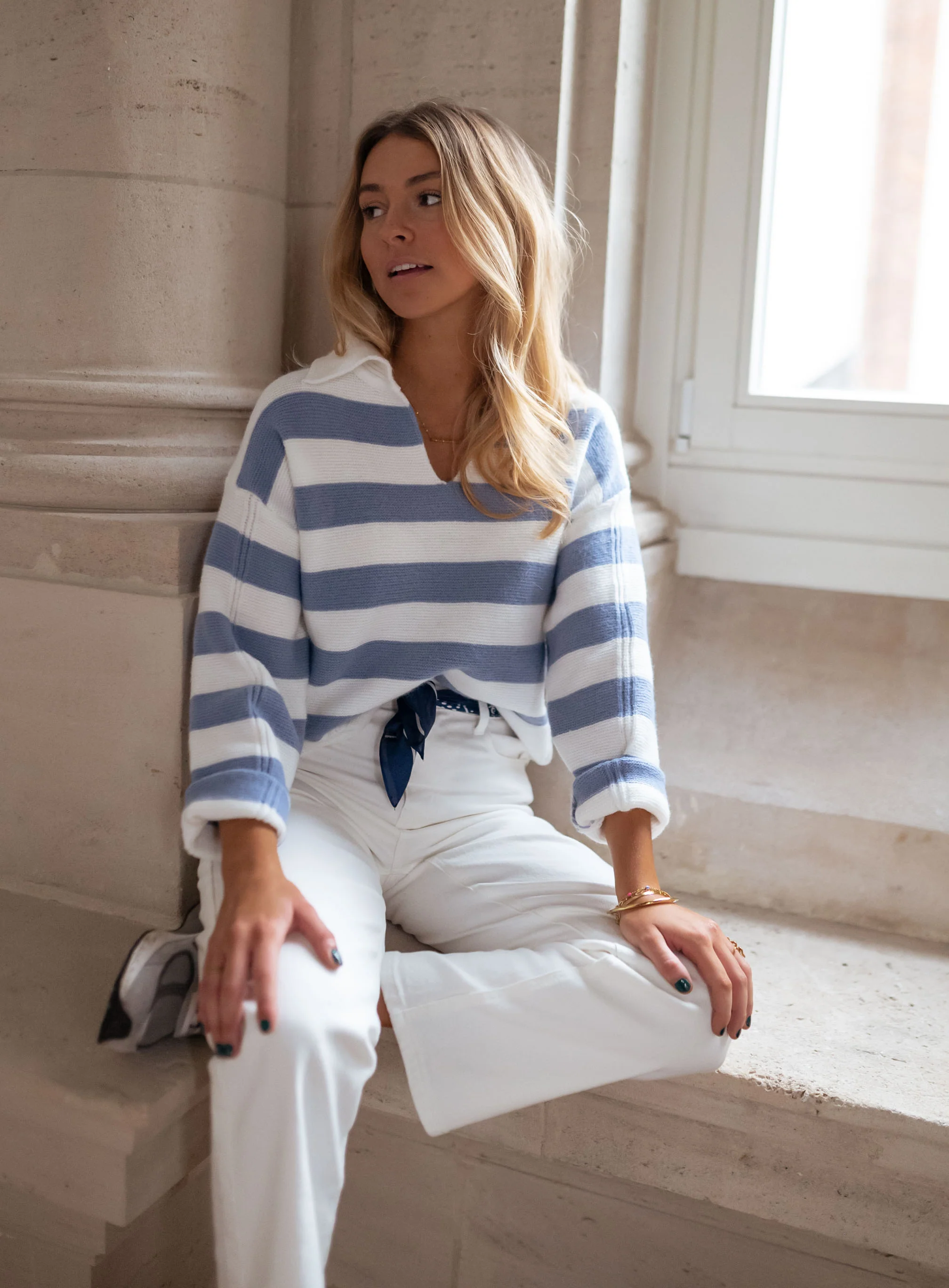 Blue And Ecru Conor Stripe Sweater - Image 9