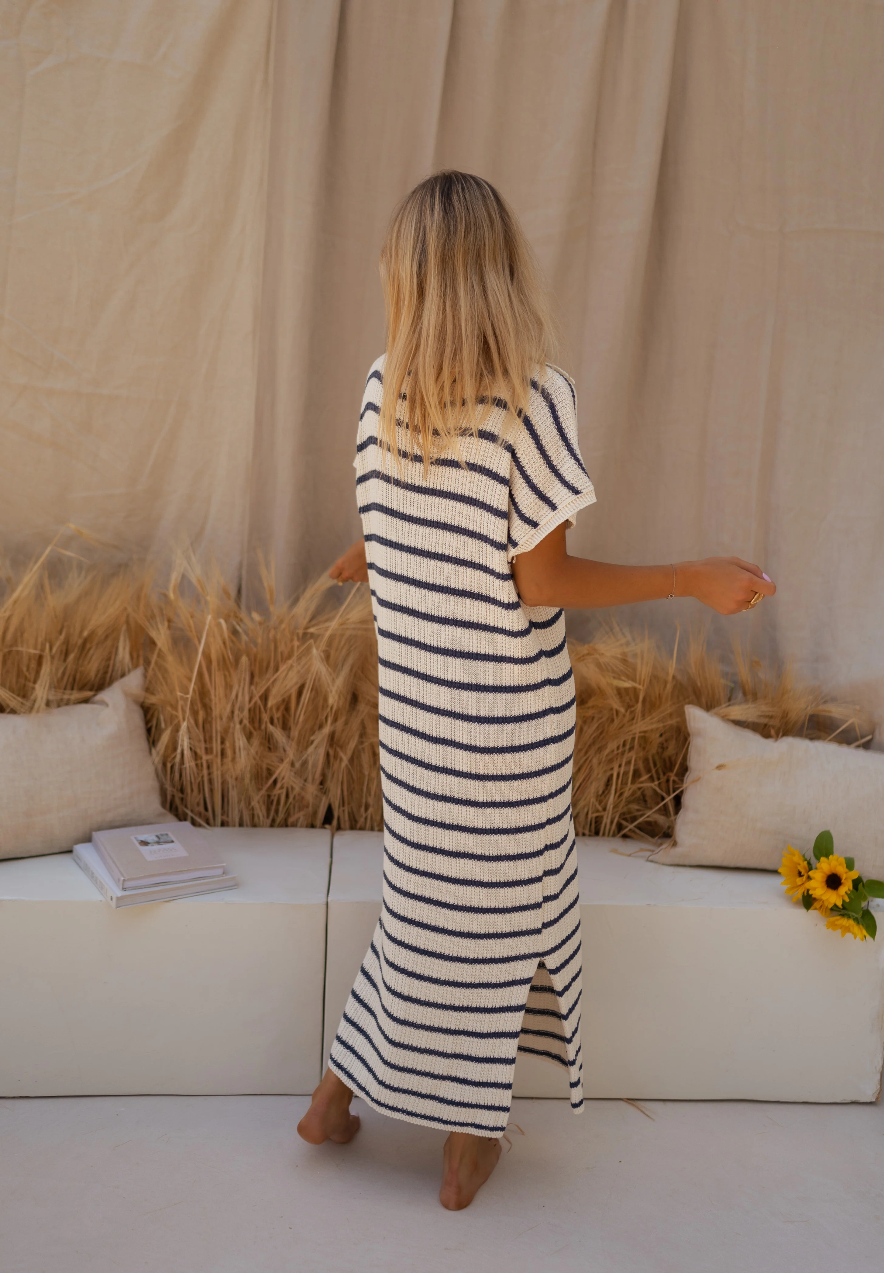 Blue and Ecru Striped Soam Dress - Image 3