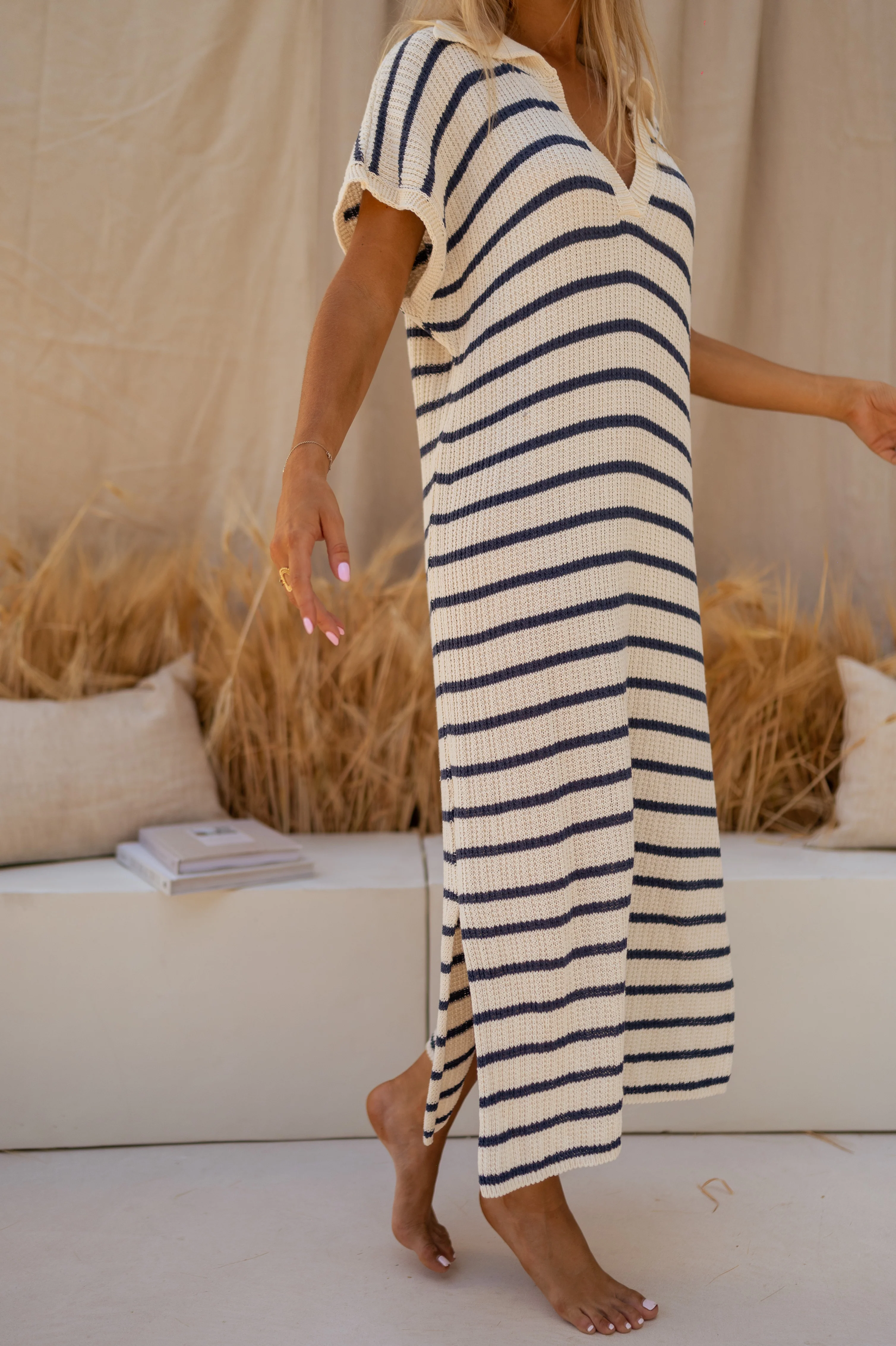 Blue and Ecru Striped Soam Dress - Image 9