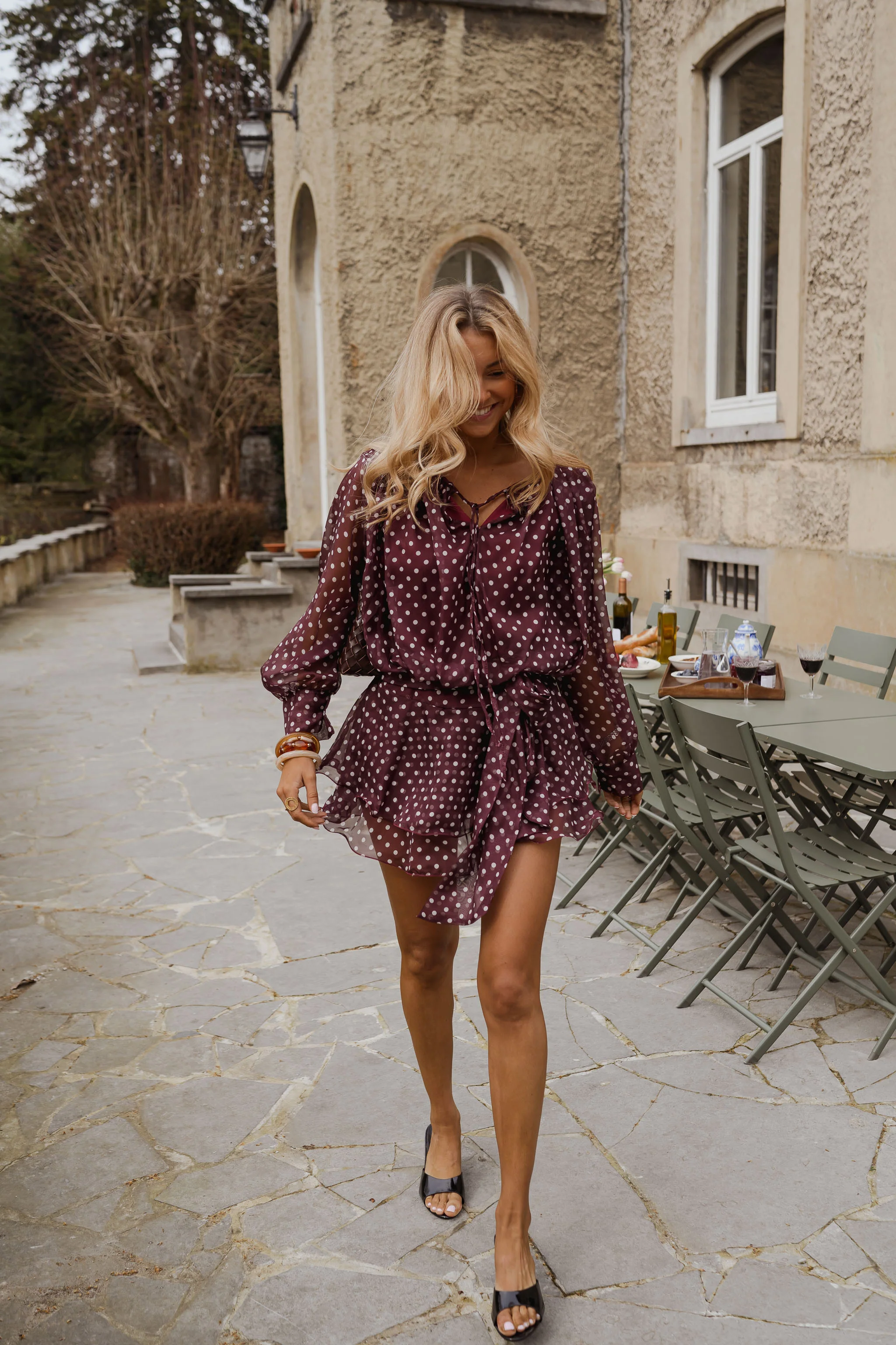 Burgundy Polka Dot Alenor Dress - Image 12