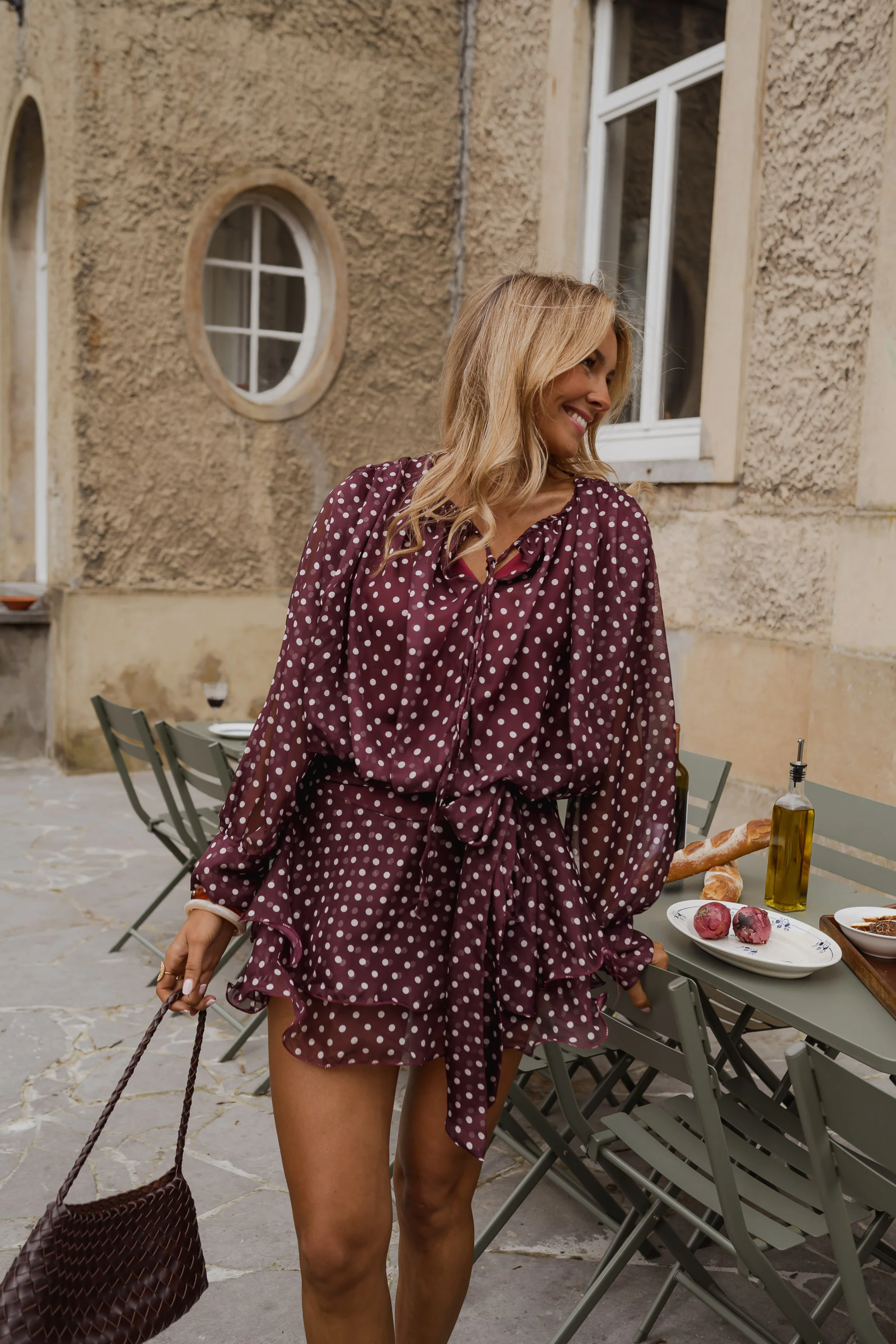 Burgundy Polka Dot Alenor Dress - Image 2
