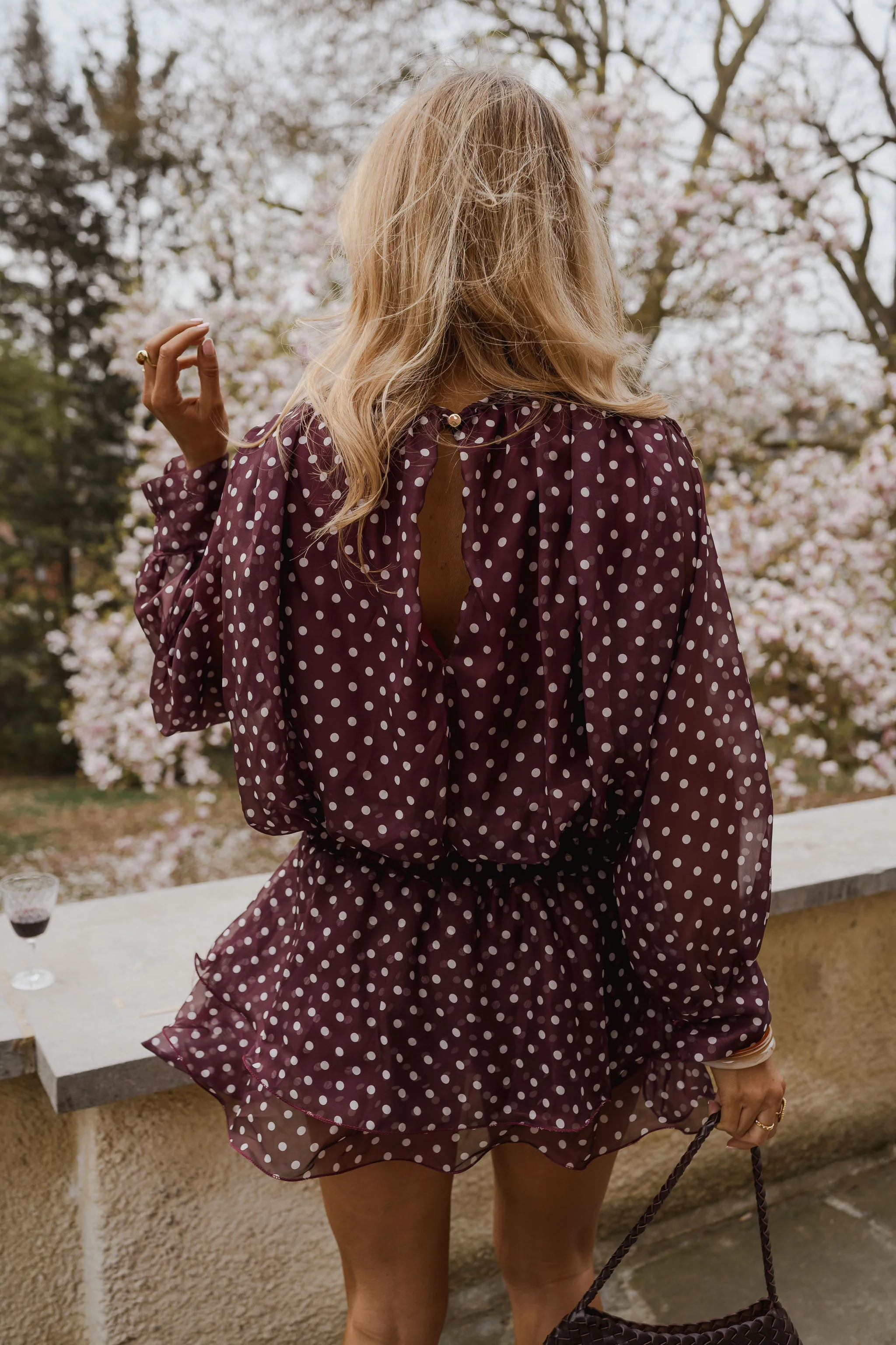 Burgundy Polka Dot Alenor Dress - Image 7