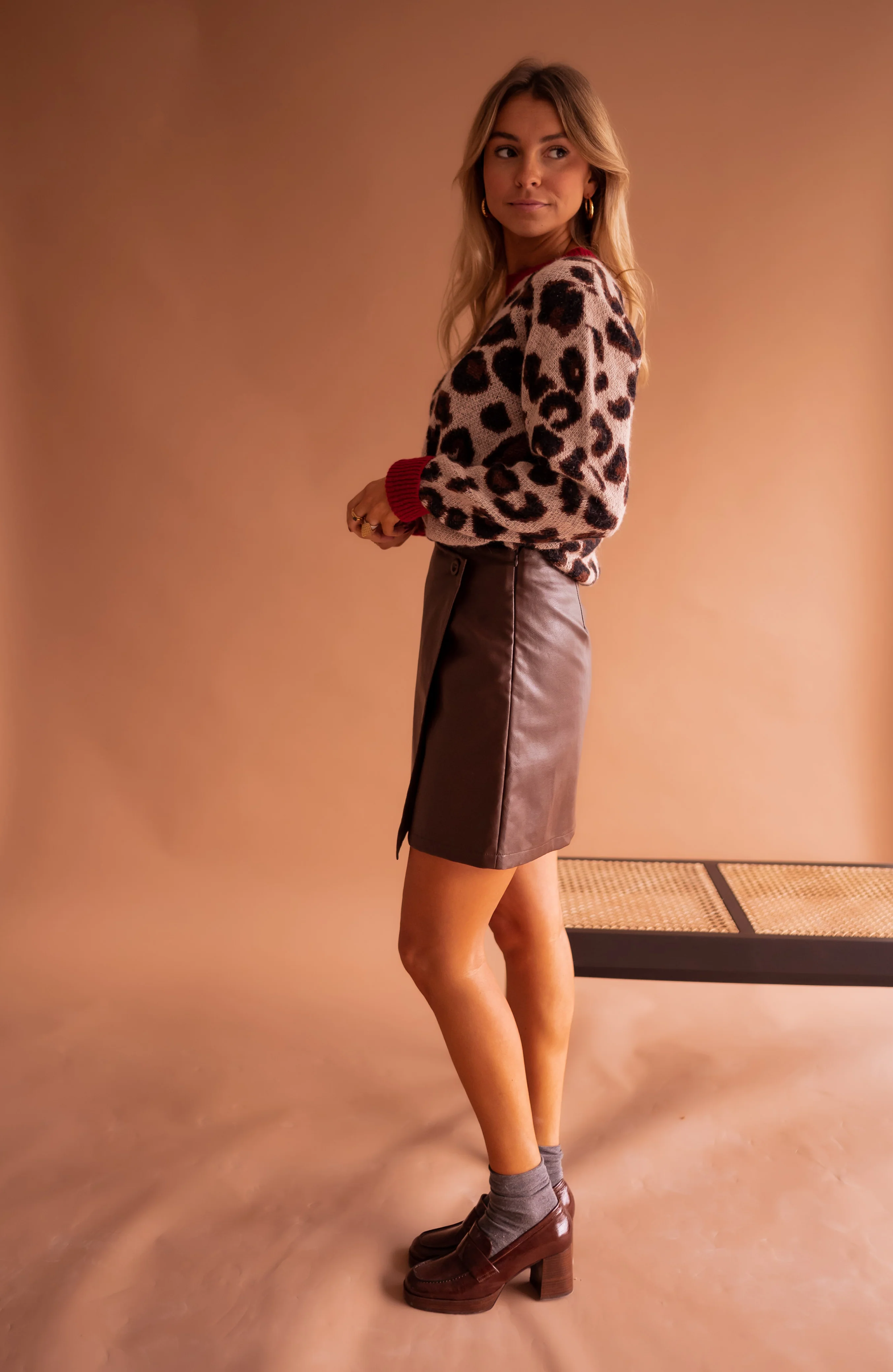 Chocolate Faux Leather Maeva Skirt - Image 3