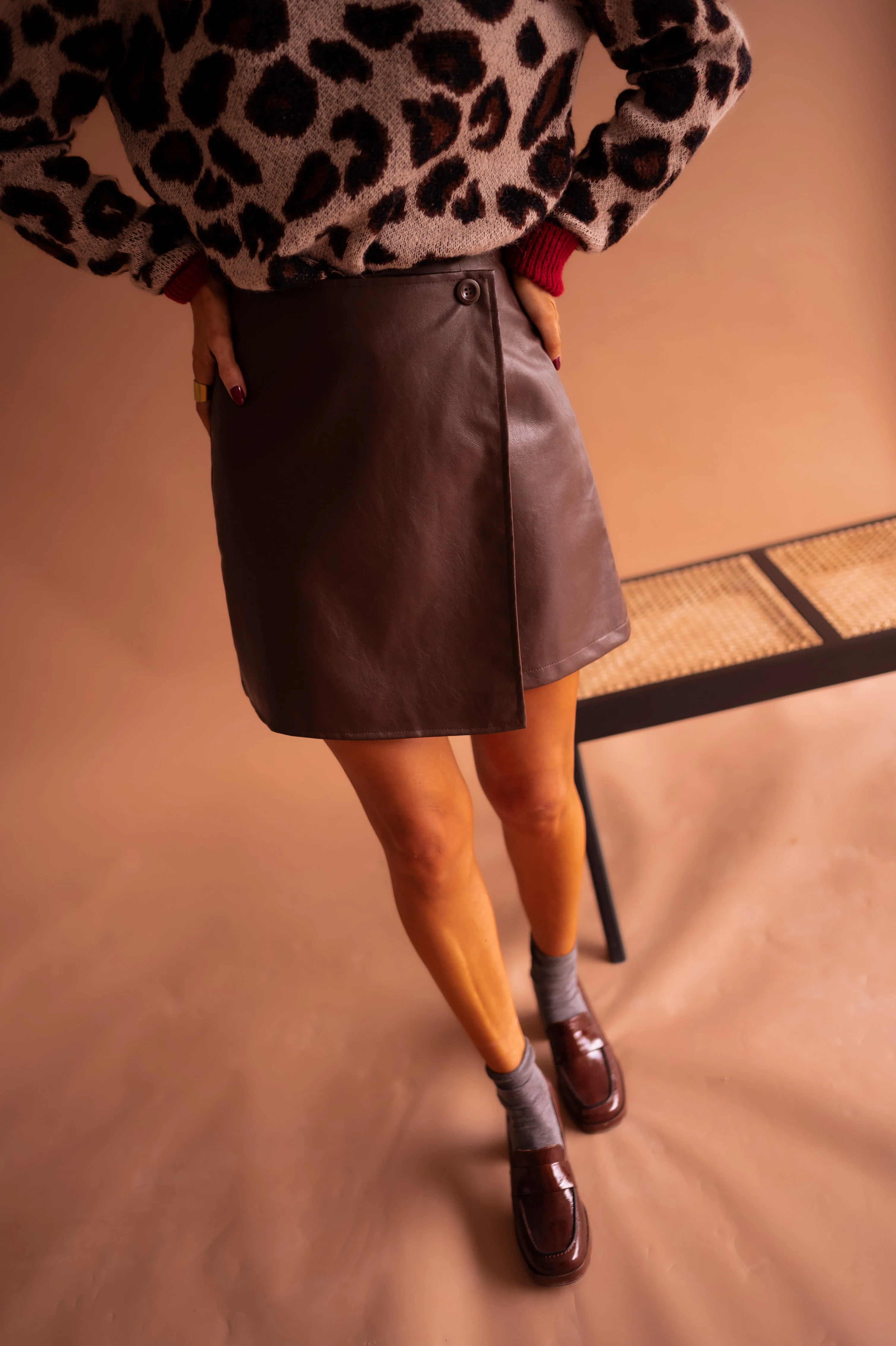 Chocolate Faux Leather Maeva Skirt - Image 9