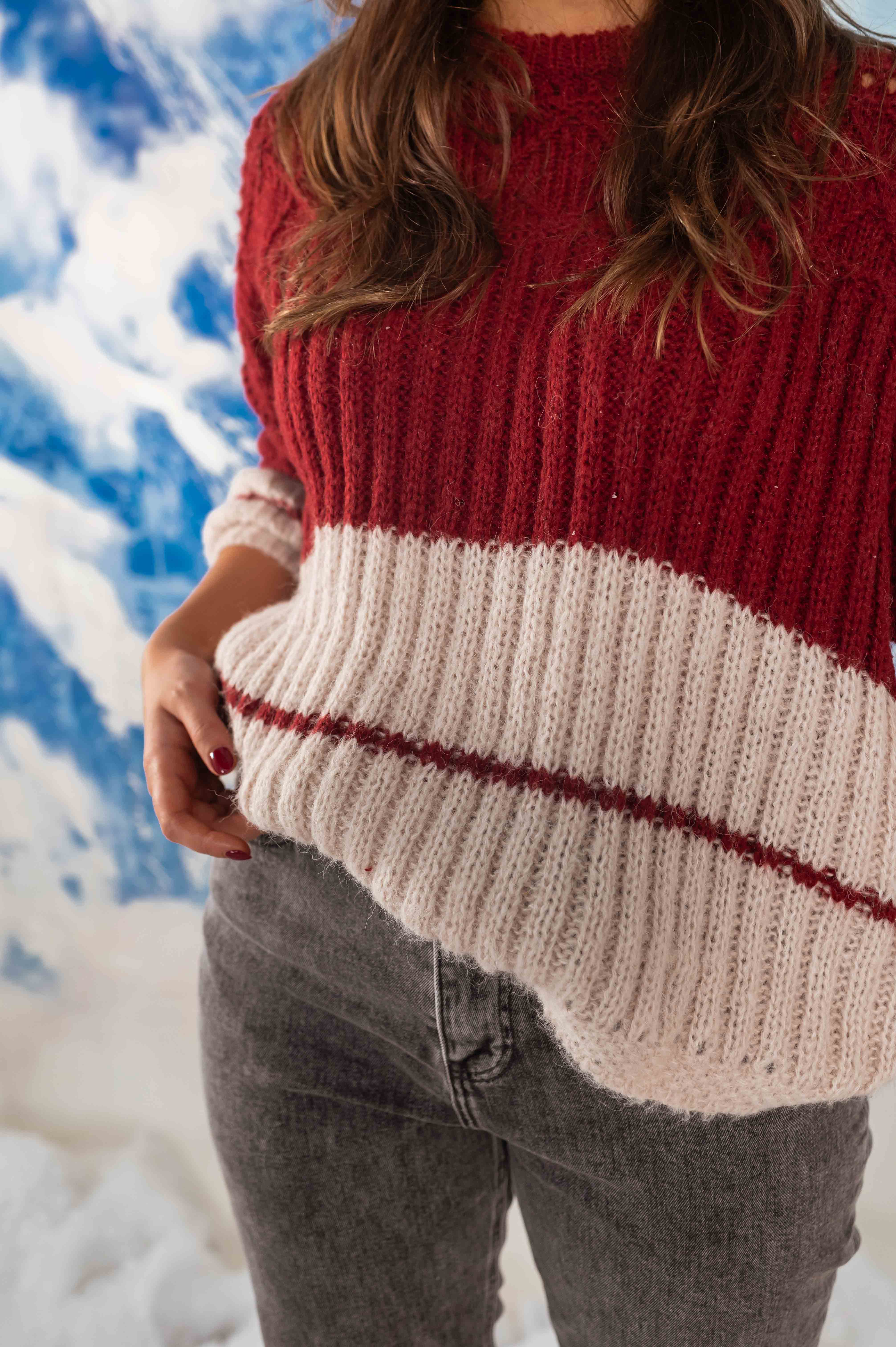 Cream and Burgundy Bolbi Sweater - Image 8
