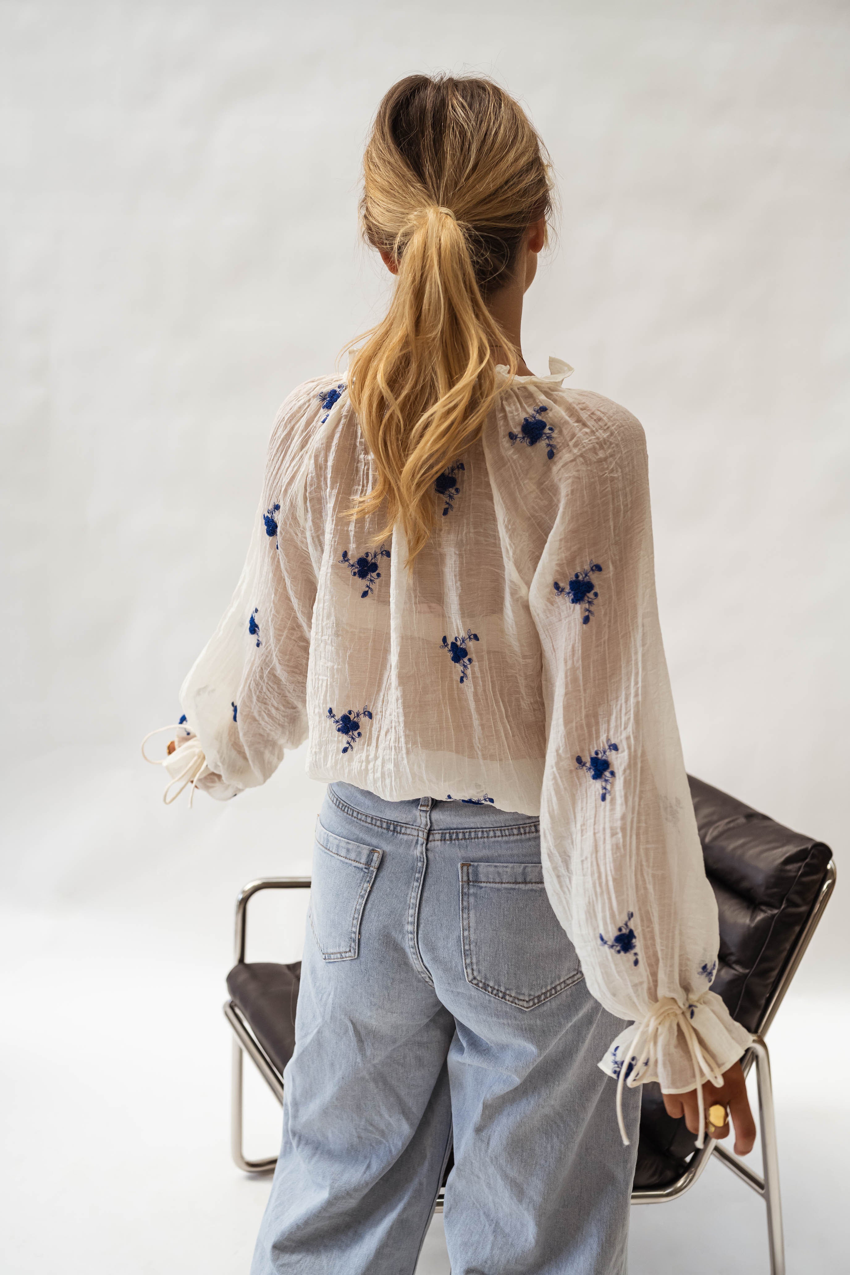 Ecru and Blue Floral Gabrielle Blouse - Image 6