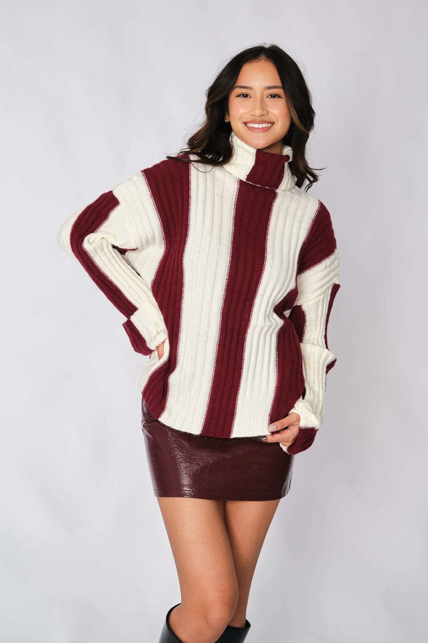 Ecru and Burgundy Edmee Sweater - Image 5