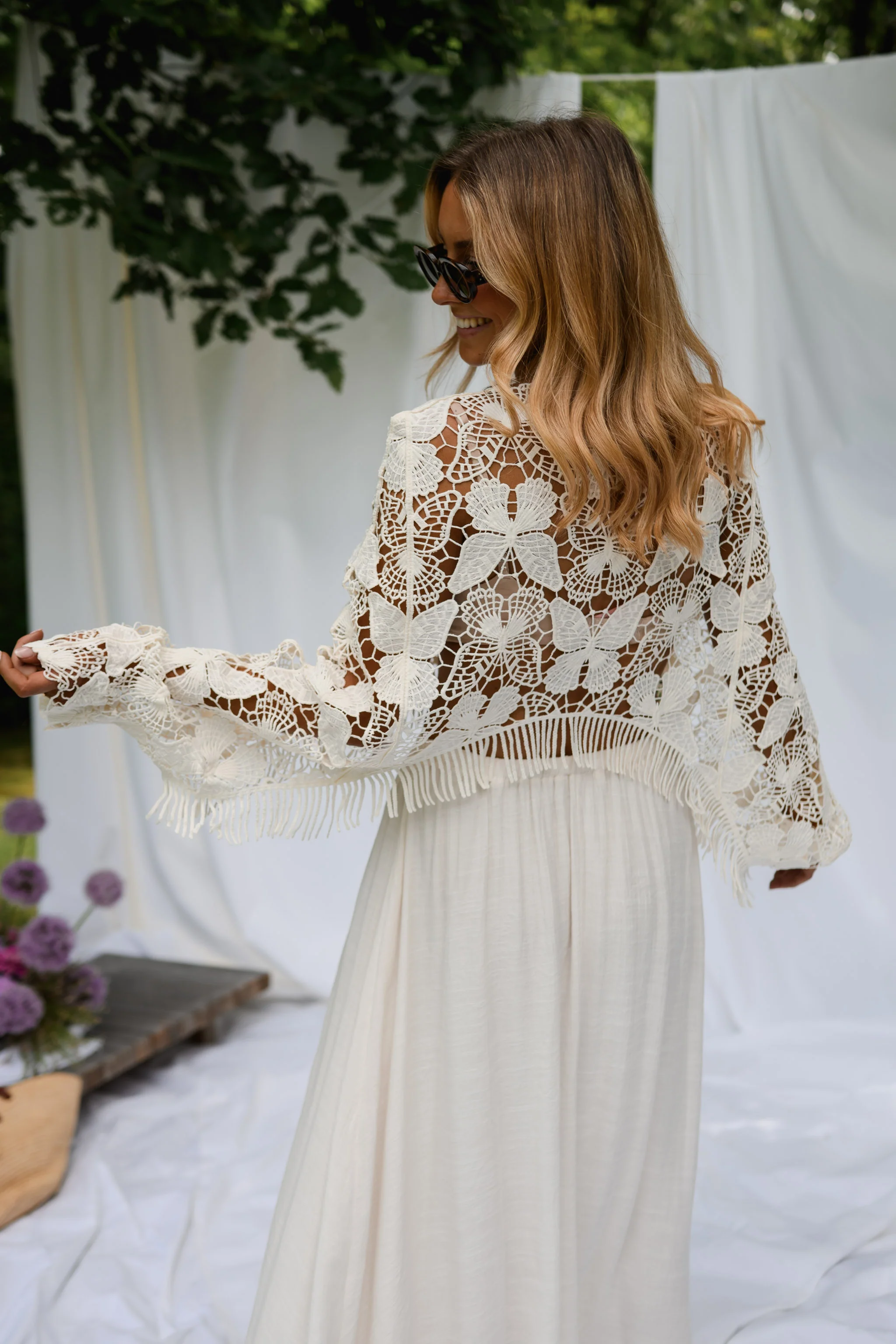 Ecru Crochet Butterfly Blouse - Image 6