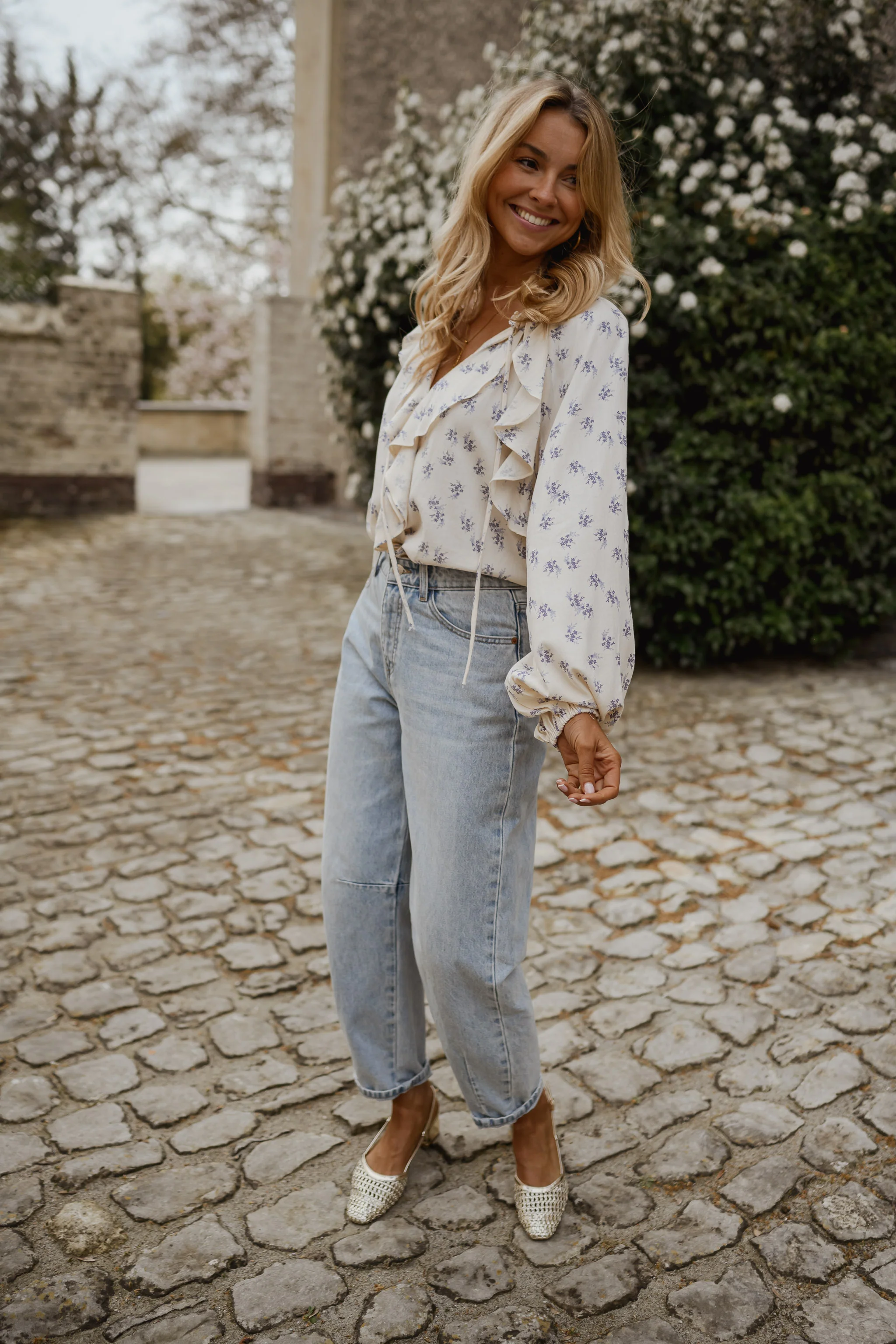 Ecru with Blue Floral Euredice Blouse - Image 14