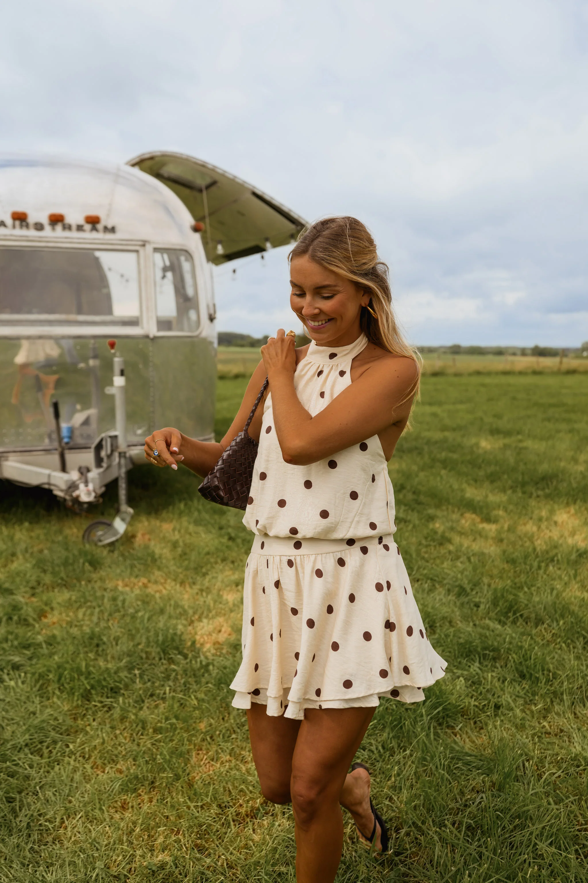 Ecru With Chocolate Polka Dots Selena Dress - Image 12