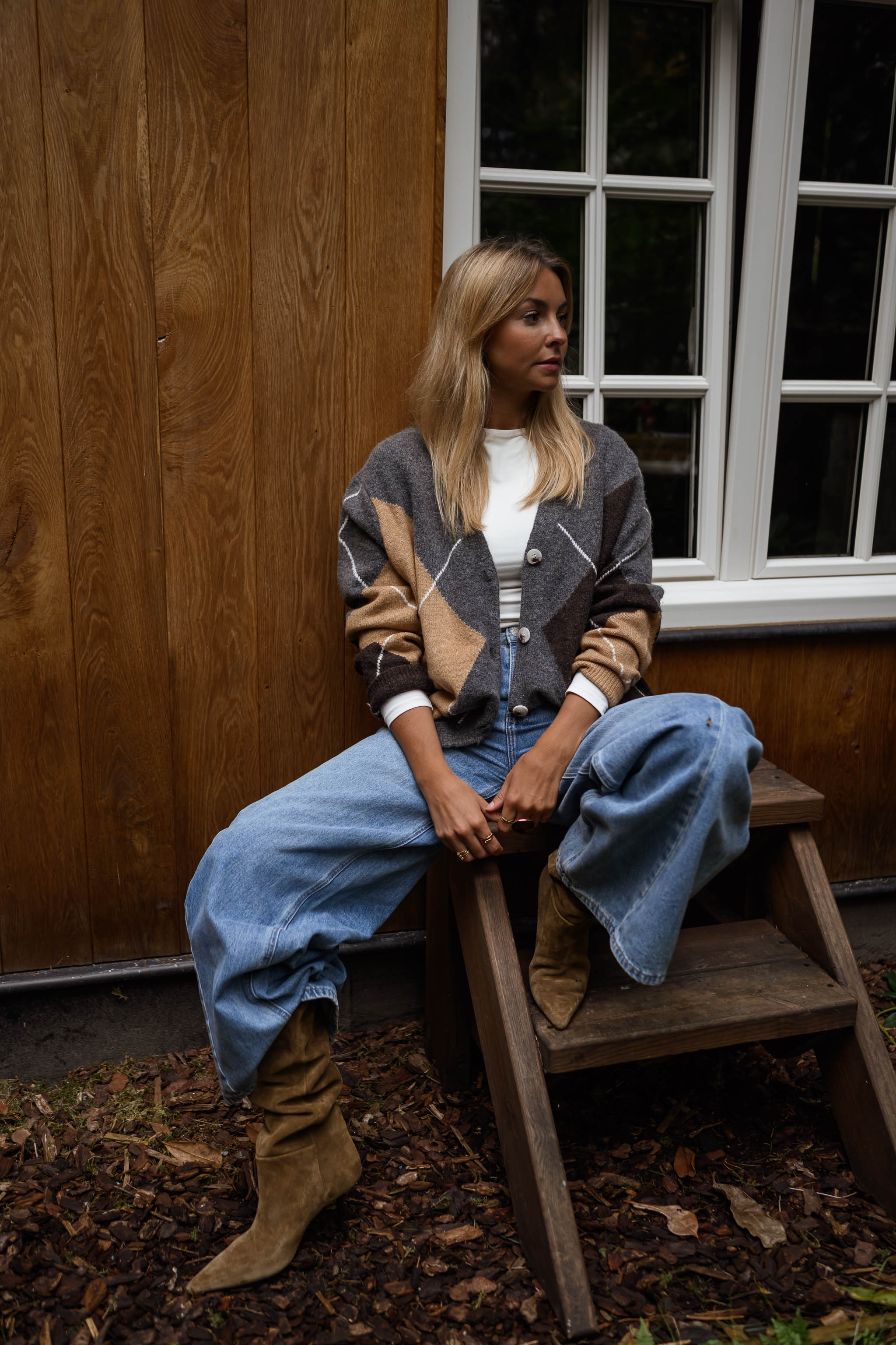 Grey Checkered Georgia Cardigan - Image 3