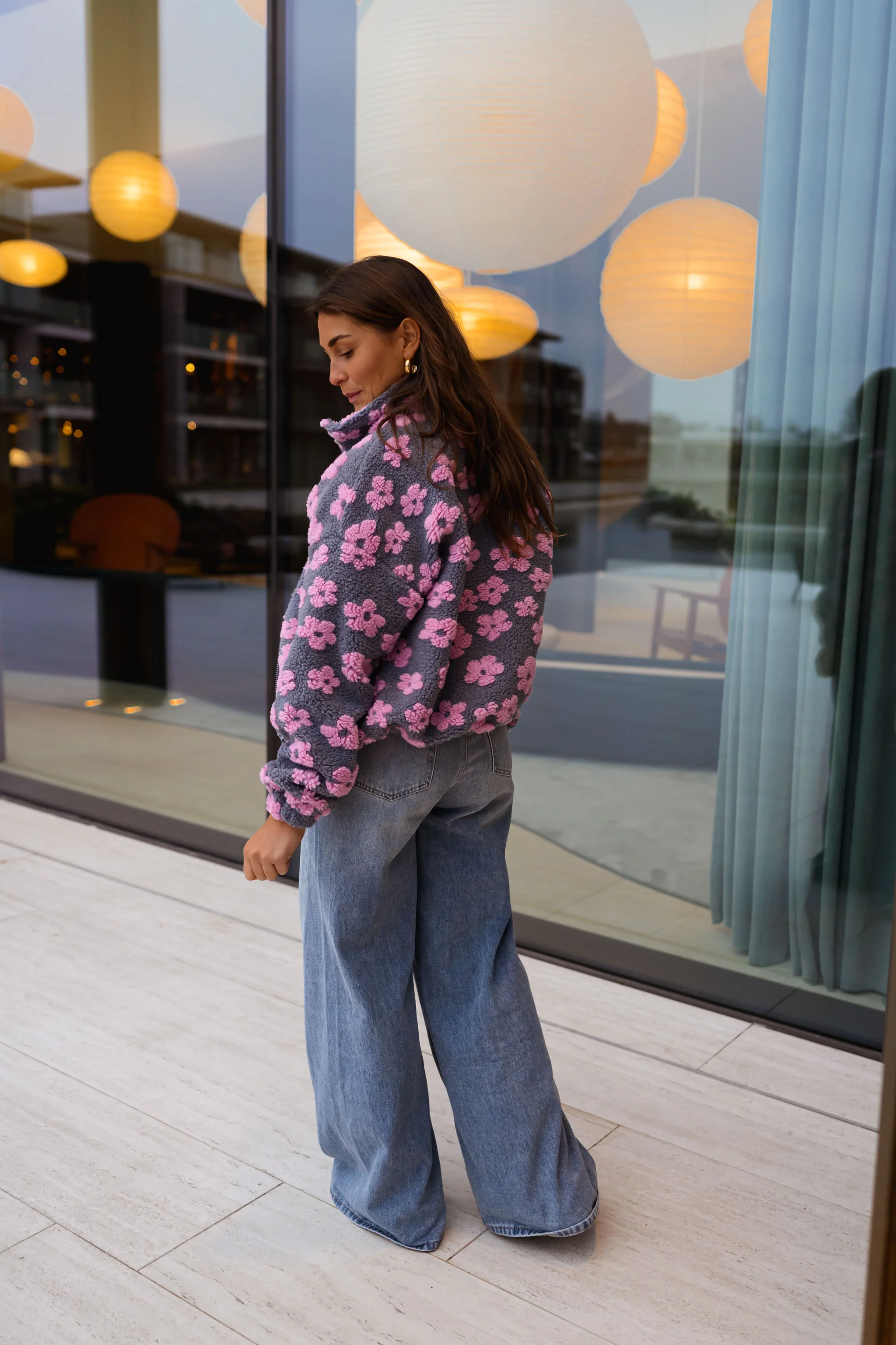 Grey with Pink Floral Tomas Fleece Jacket - Image 11