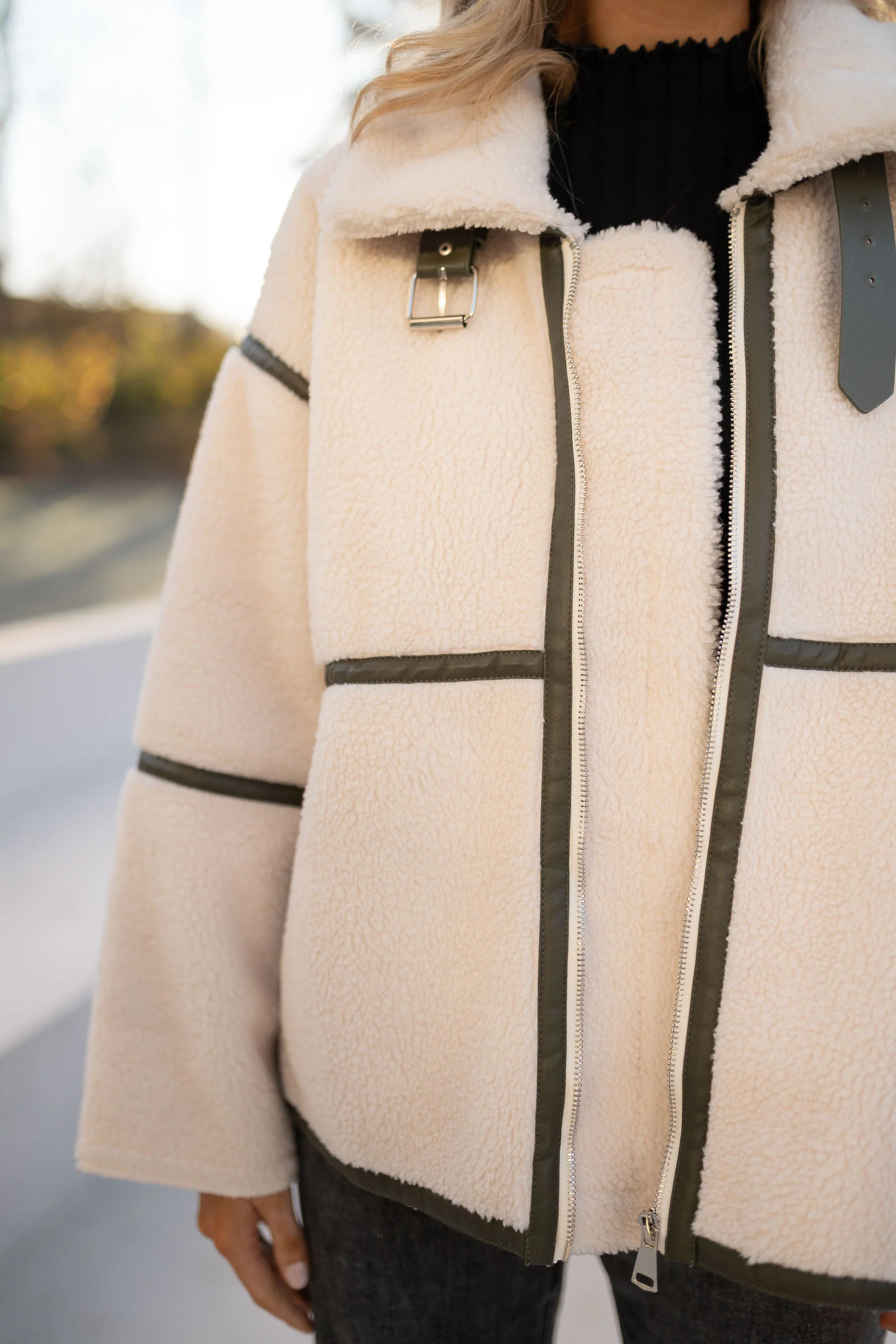 Khaki shearling Nita Jacket - Image 10
