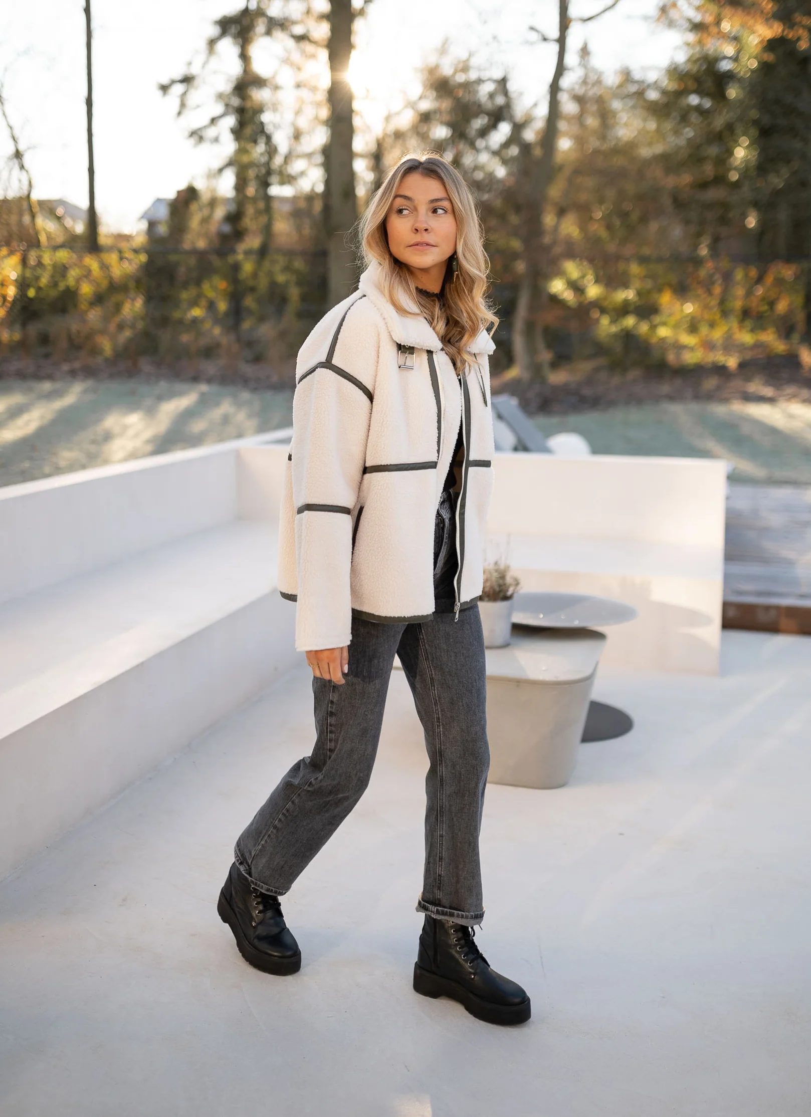 Khaki shearling Nita Jacket - Image 15