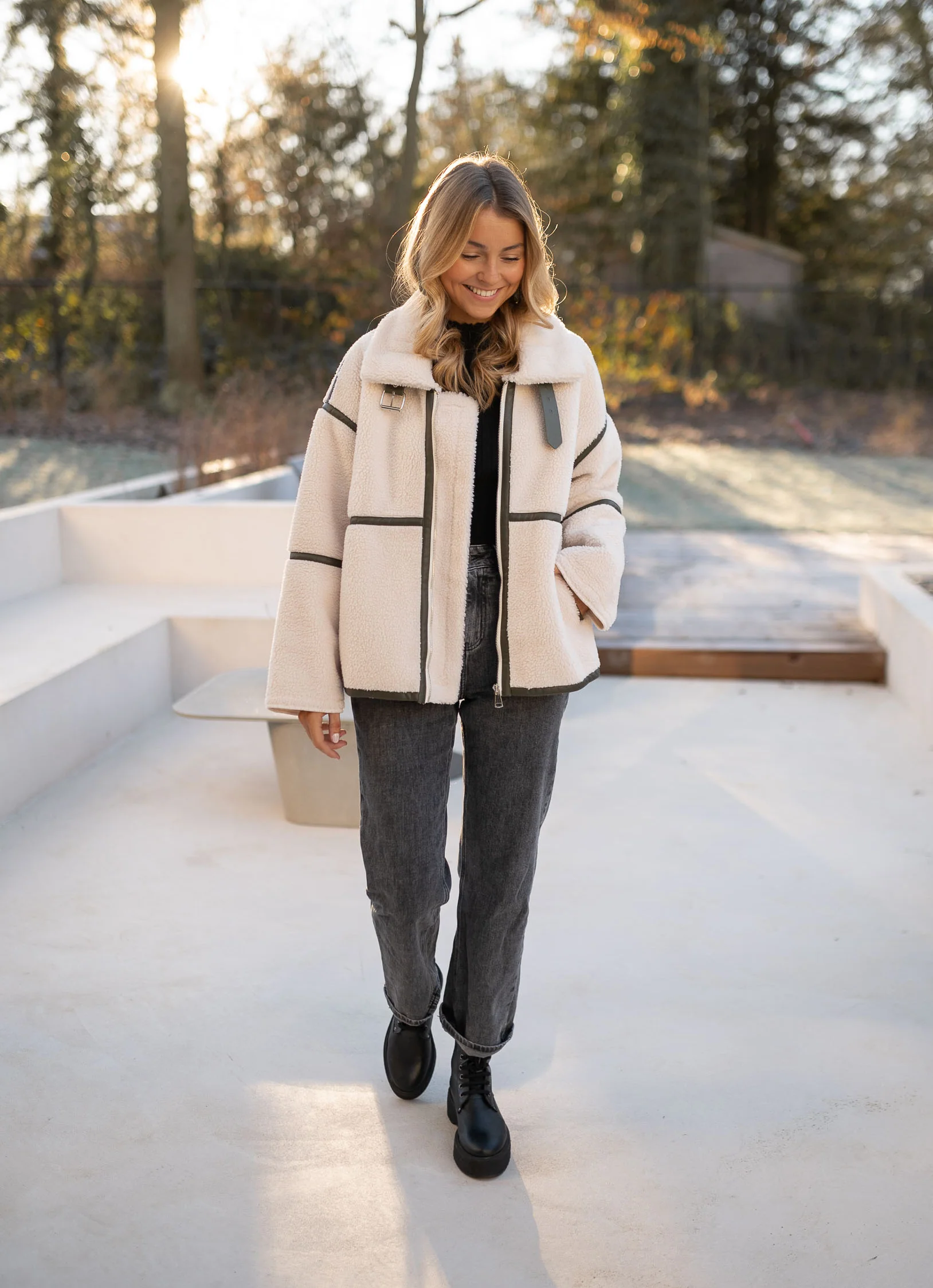 Khaki shearling Nita Jacket - Image 3