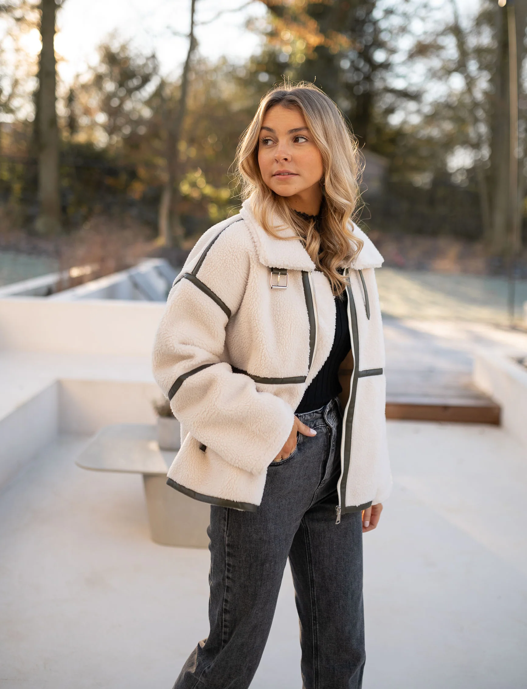 Khaki shearling Nita Jacket - Image 7