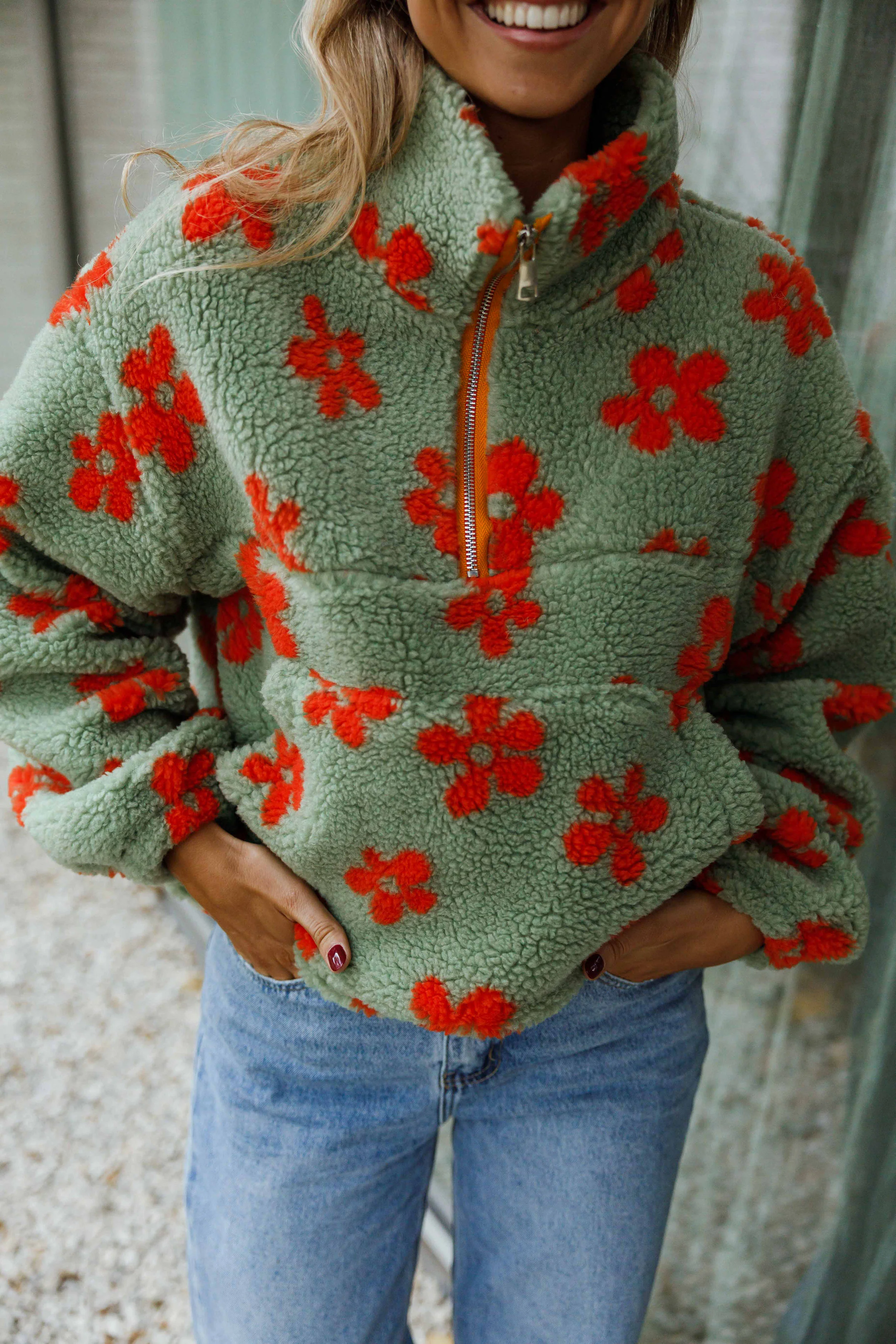 Khaki and Orange Sael Fleece Jacket - Image 4