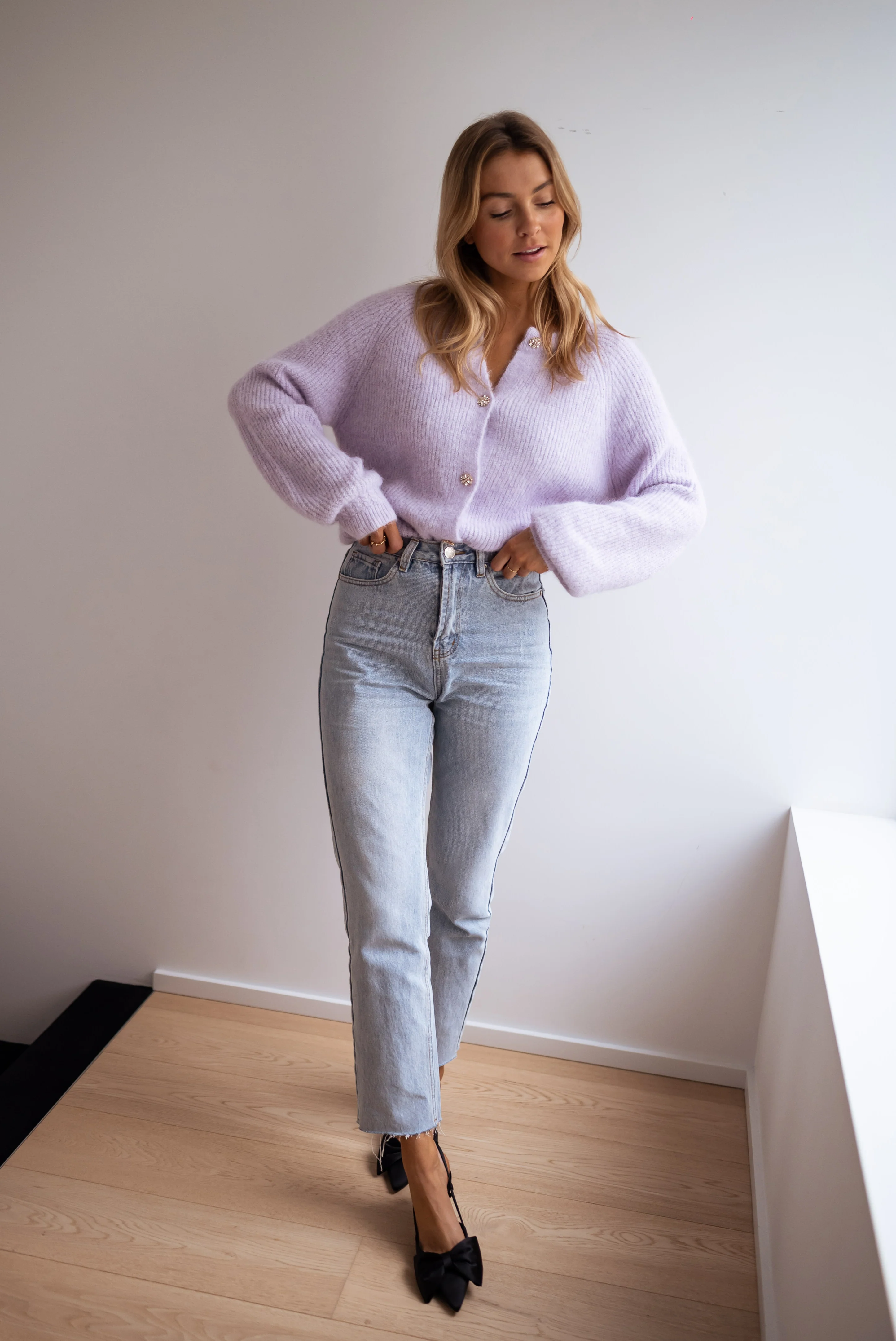 Lilac Isa Cardigan with Shiny Buttons - Image 7