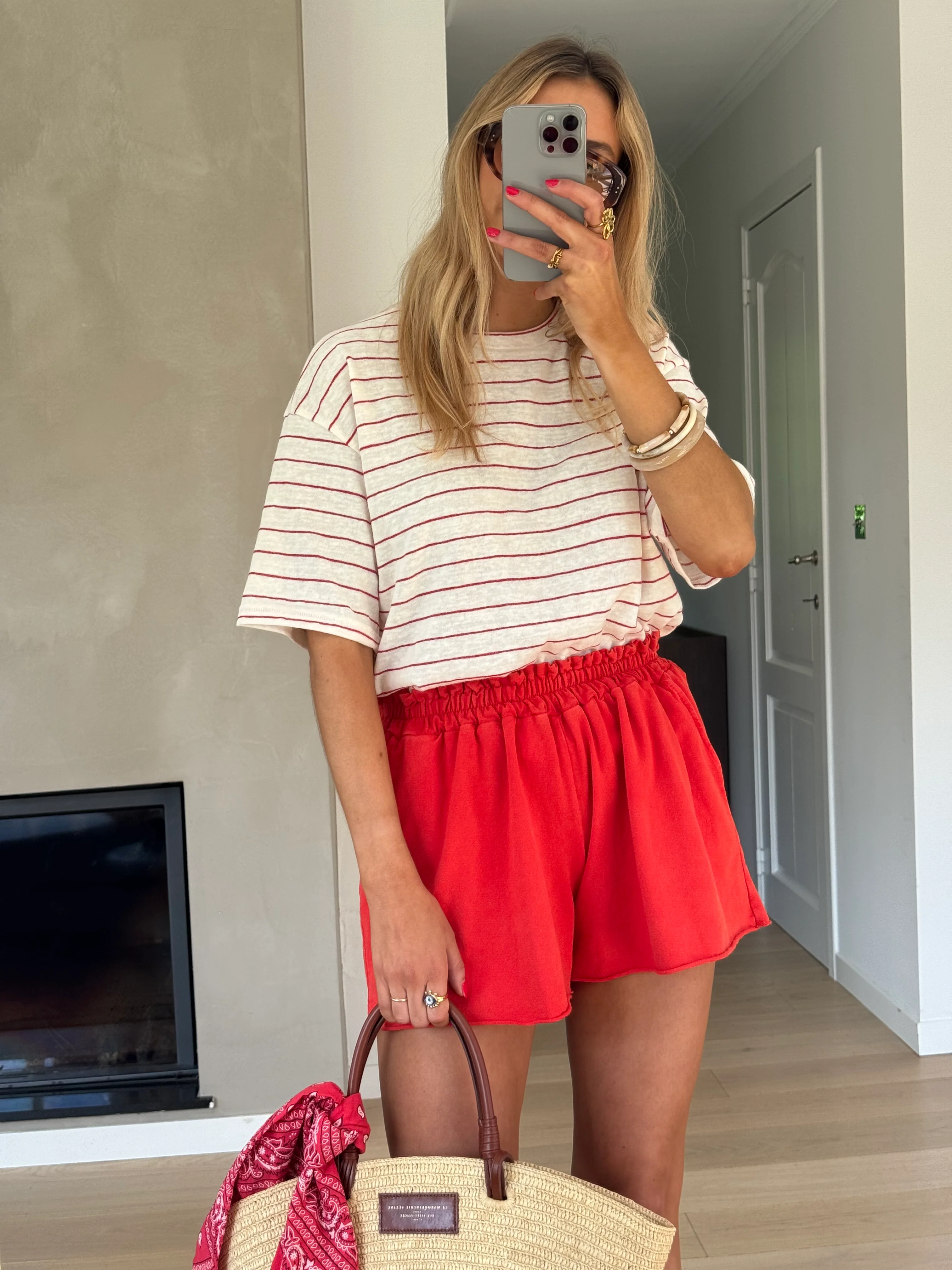 Red Cotton Issa Shorts - Image 7