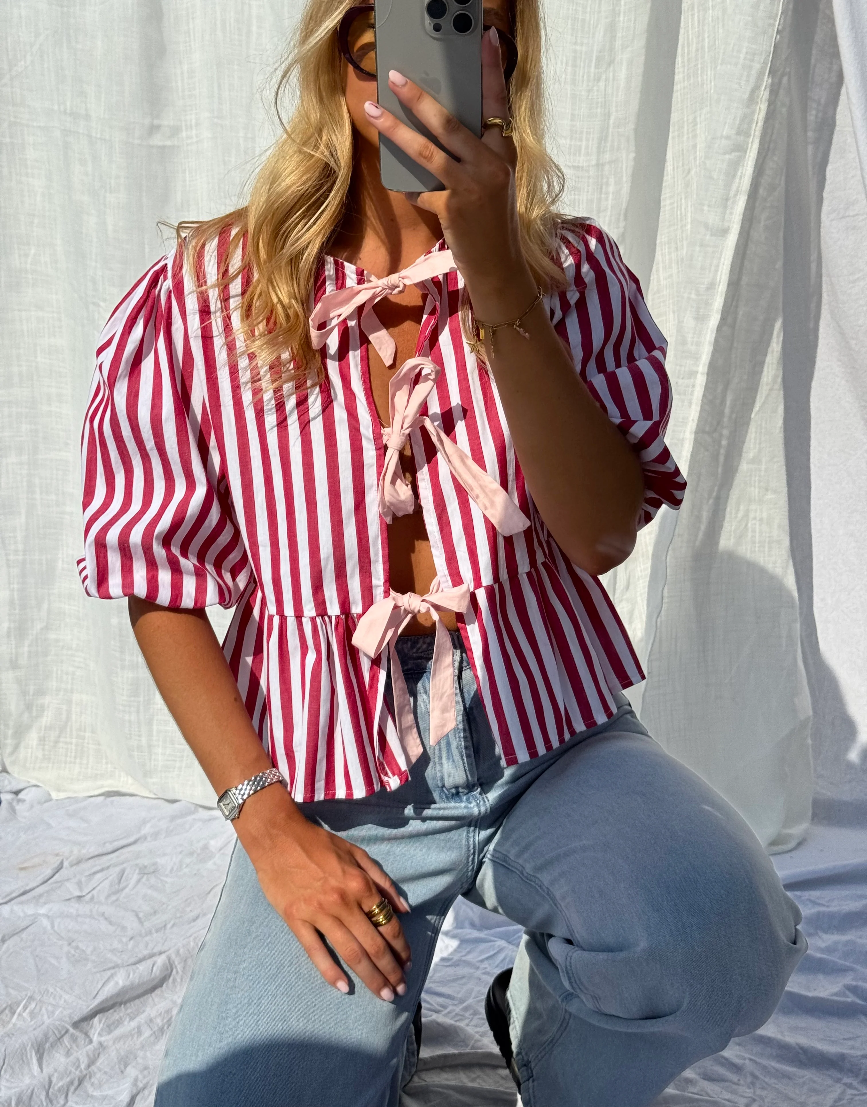 Red Striped Gillie Blouse - Image 9