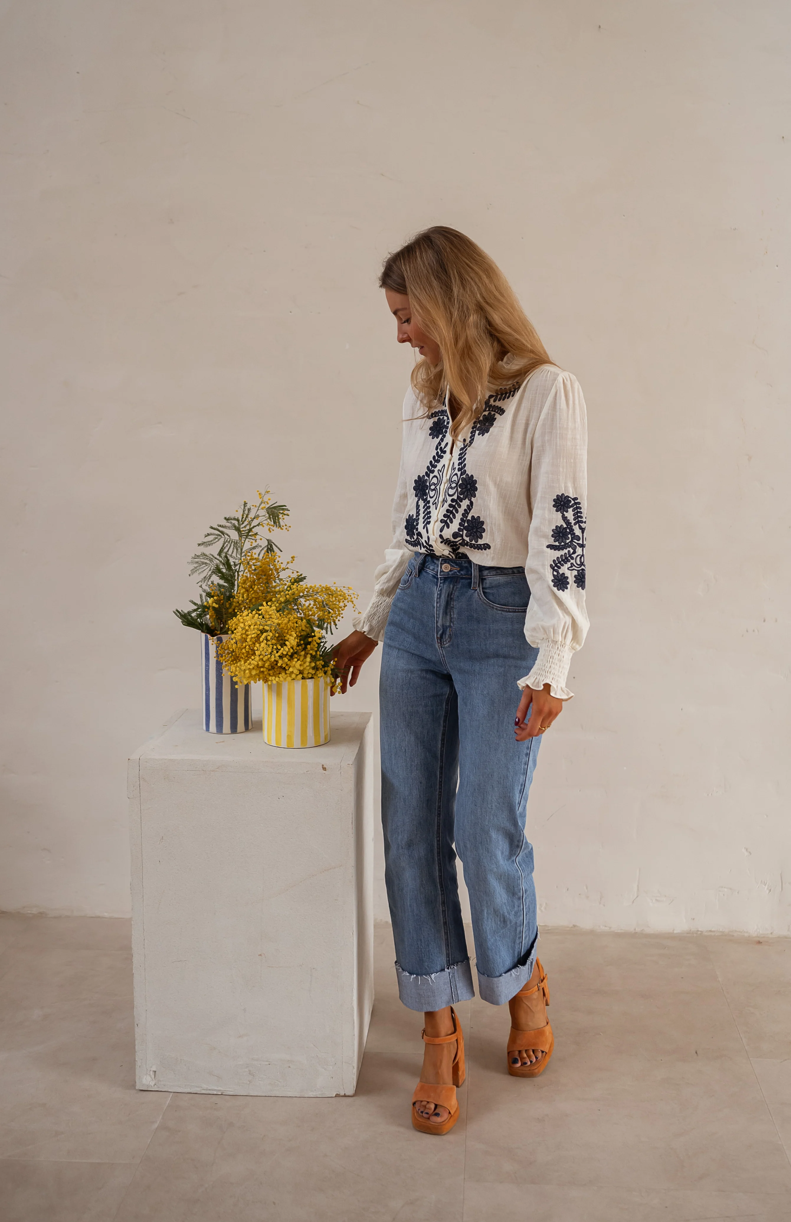 Ecru and Blue Embroidered Salome Blouse - Image 10