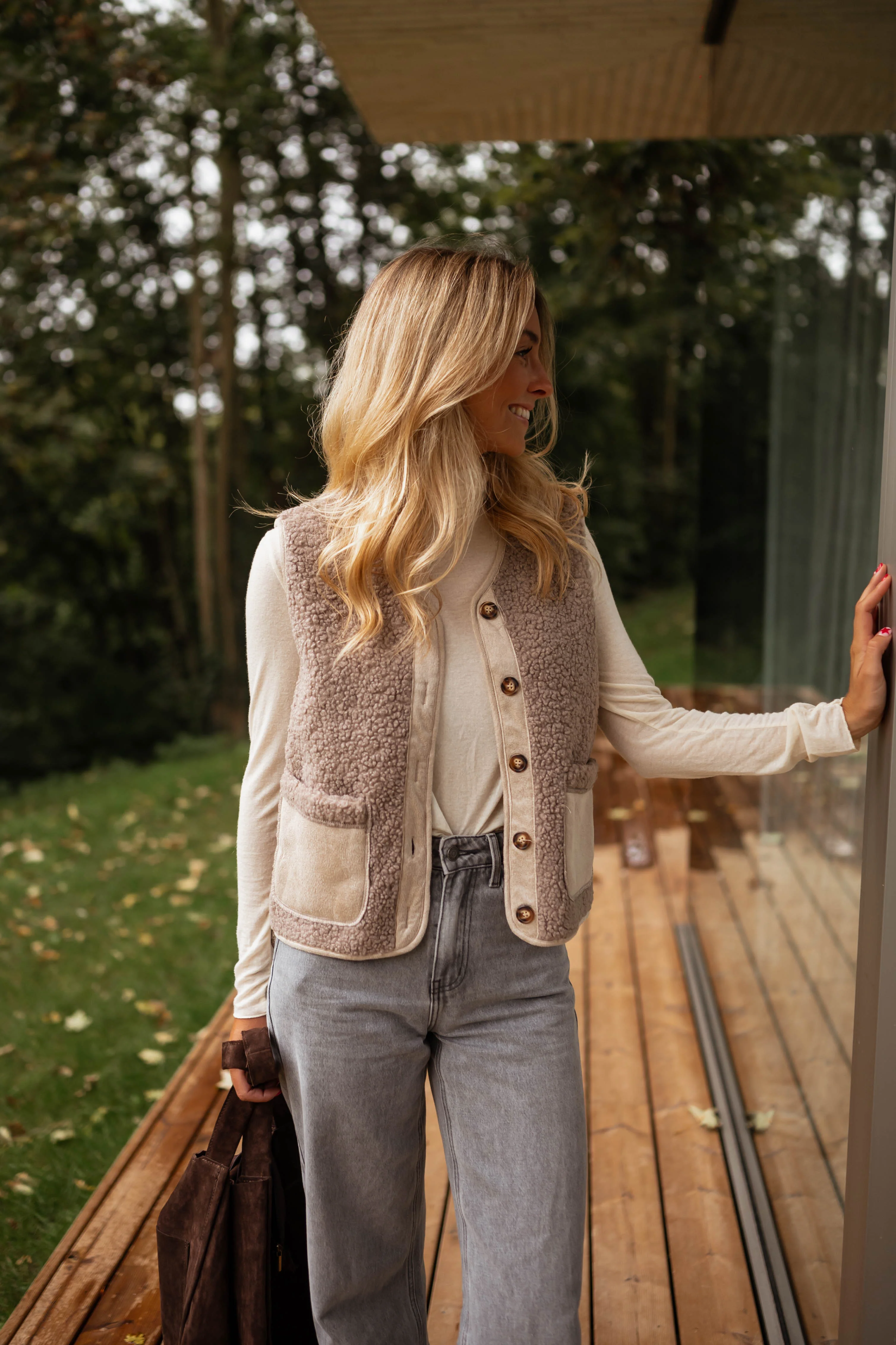 Taupe Ghislain Sleeveless Cardigan - Image 3