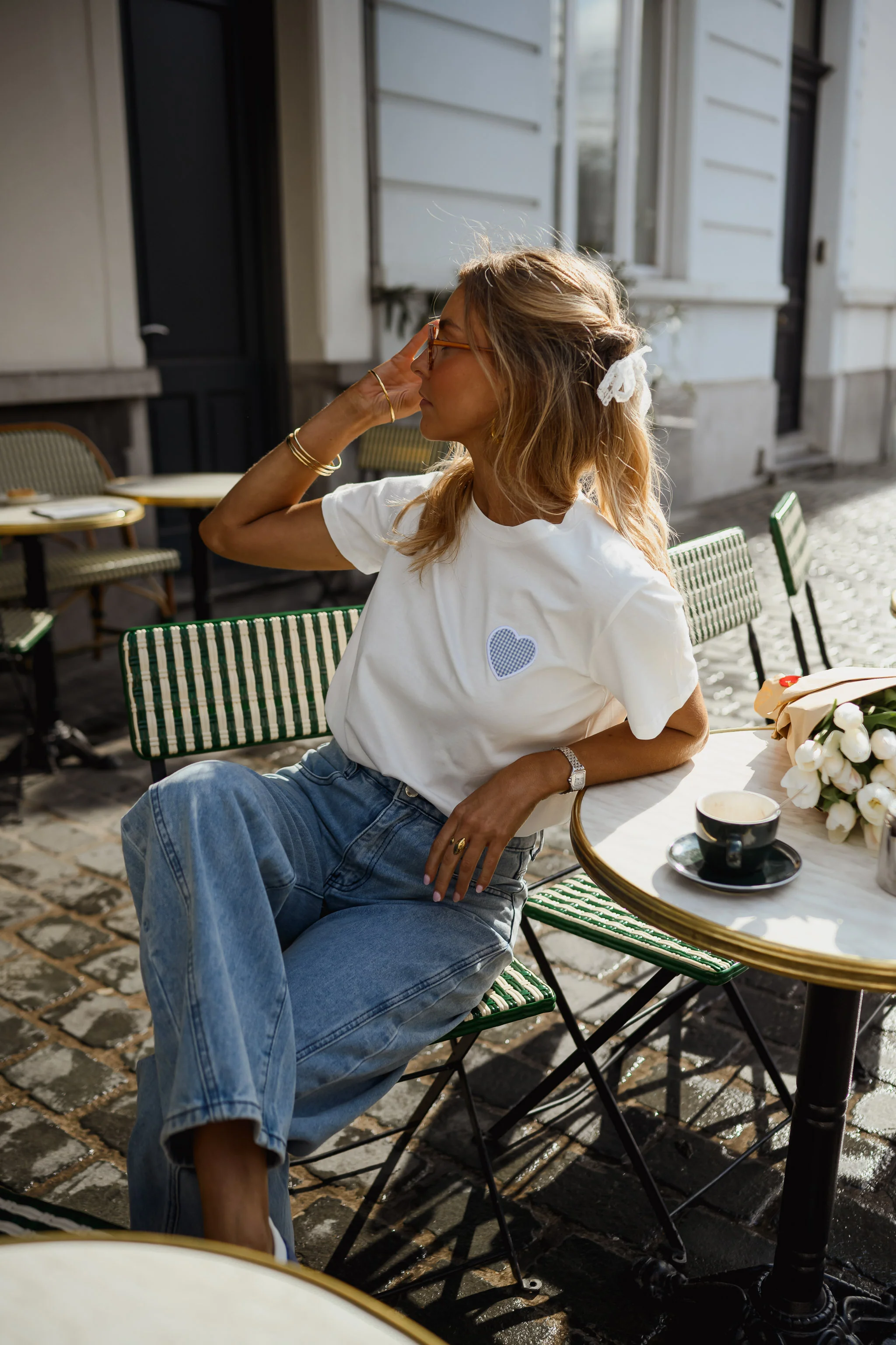 White With Blue Heart Aly T-Shirt - Image 5